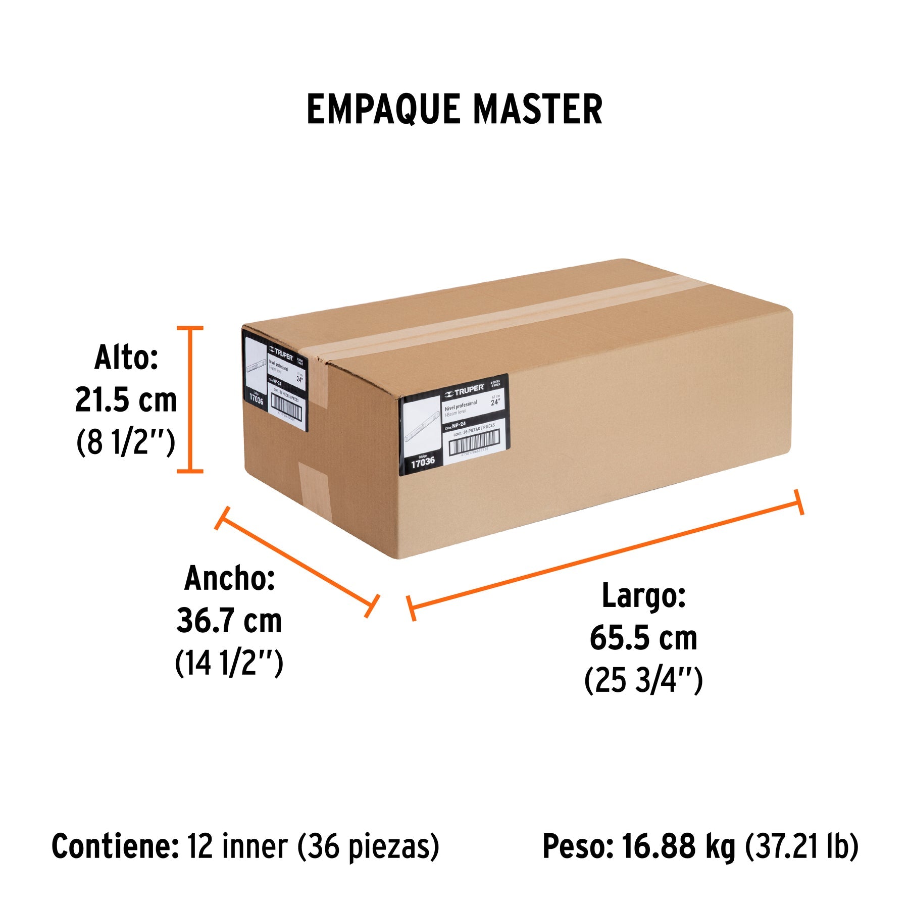 Nivel profesional de 24" con protección de ABS, TRUPER - Empaque