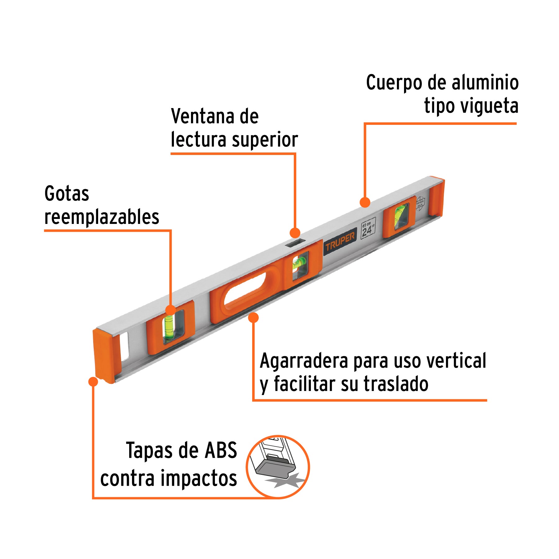 Nivel profesional de 24" con protección de ABS, TRUPER