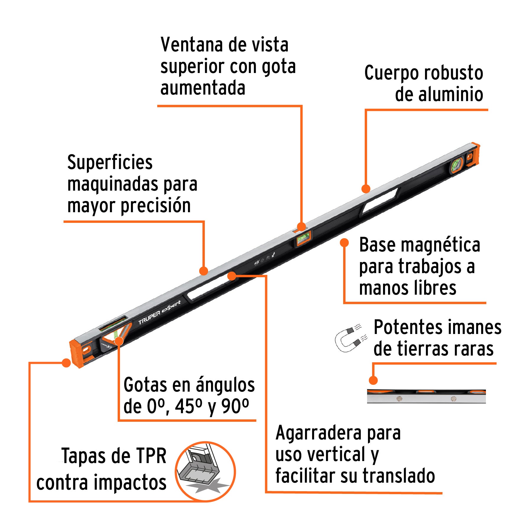 Nivel profesional magnético de 48", protección TPR, EXPERT