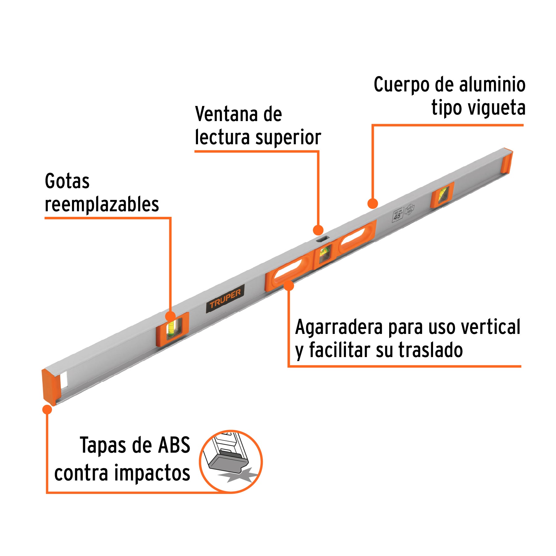 Nivel profesional de 48" con protección de ABS, TRUPER