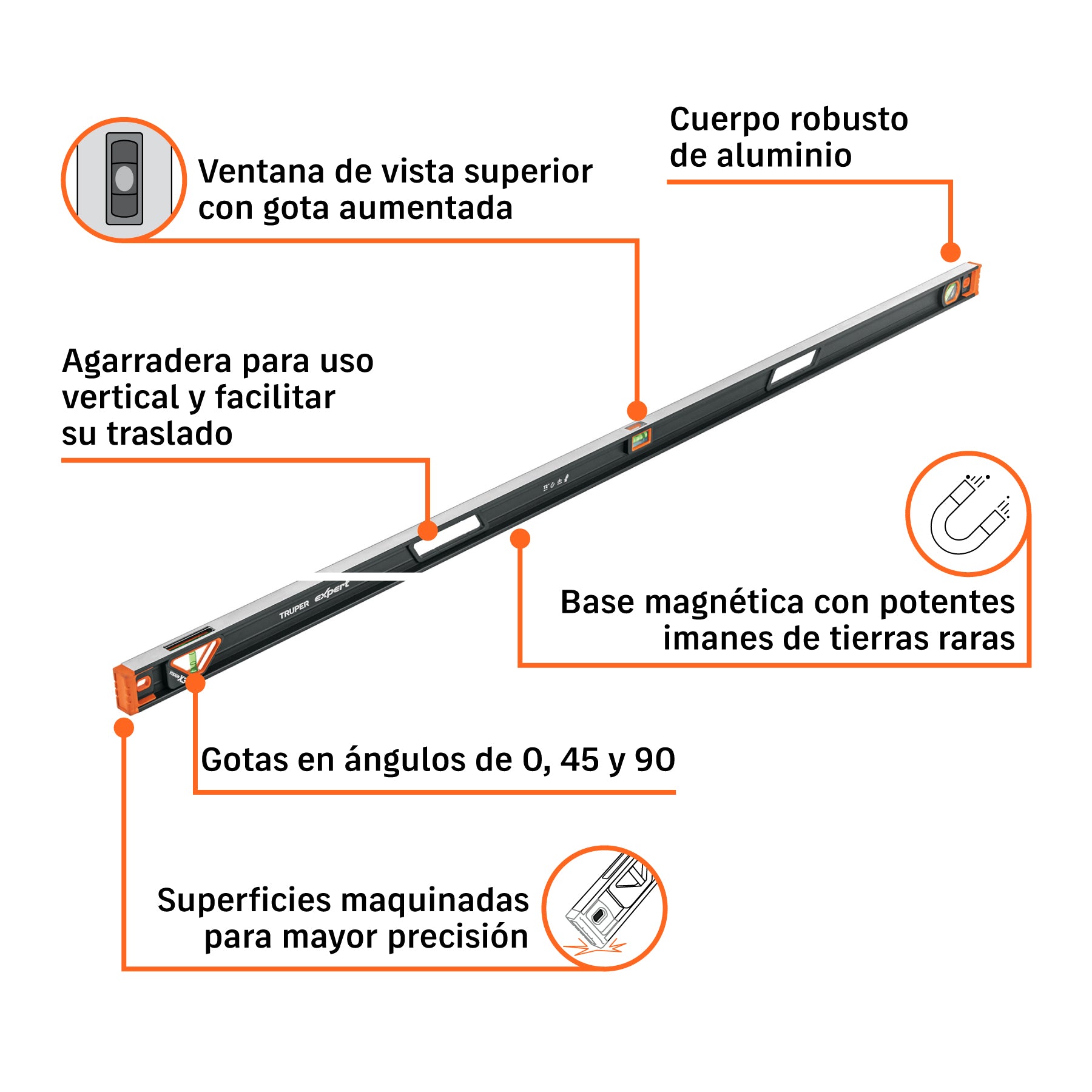 Nivel profesional magnético de 72", protección TPR, EXPERT