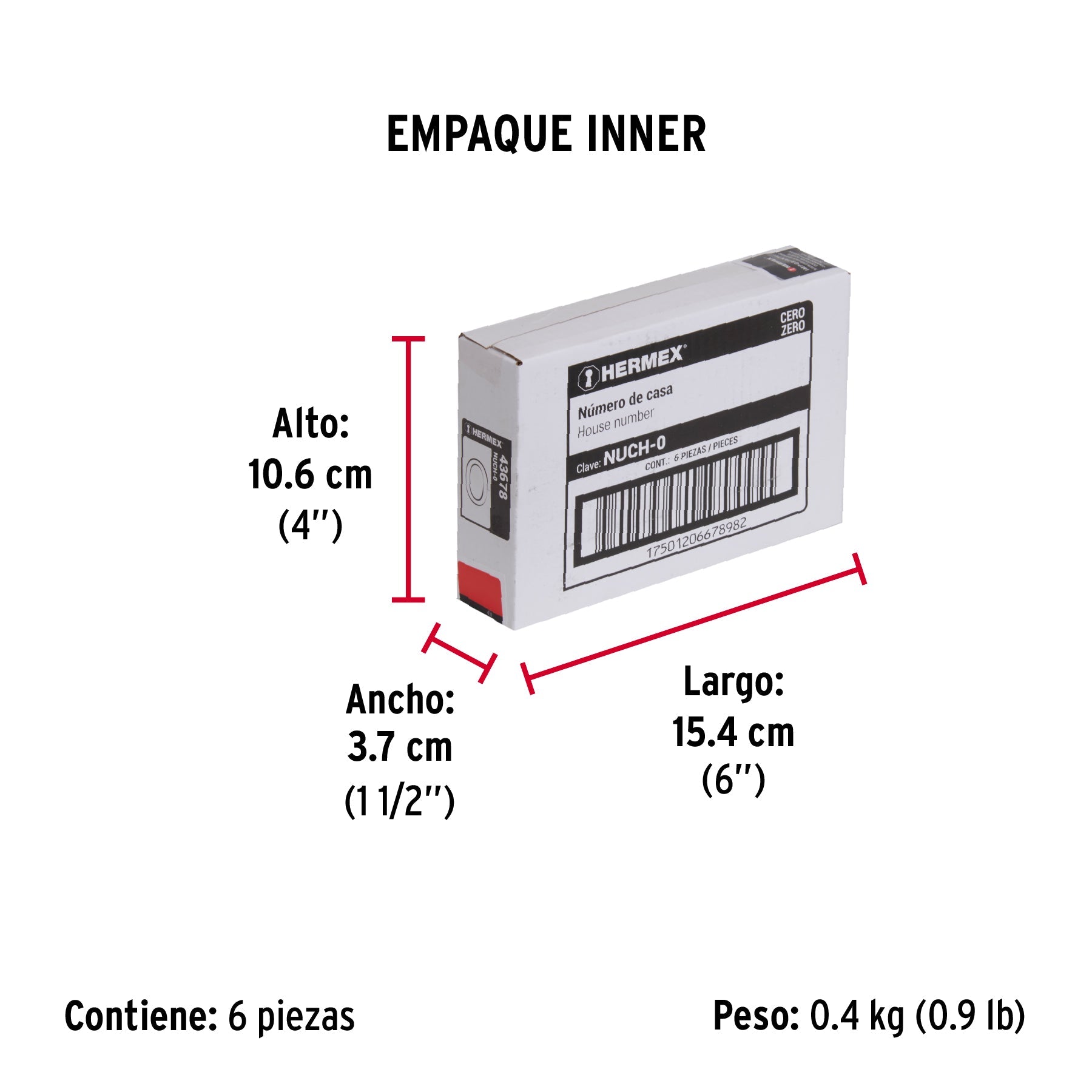 Número 0 de latón sólido 4", latón brillante, HERMEX - Empaque