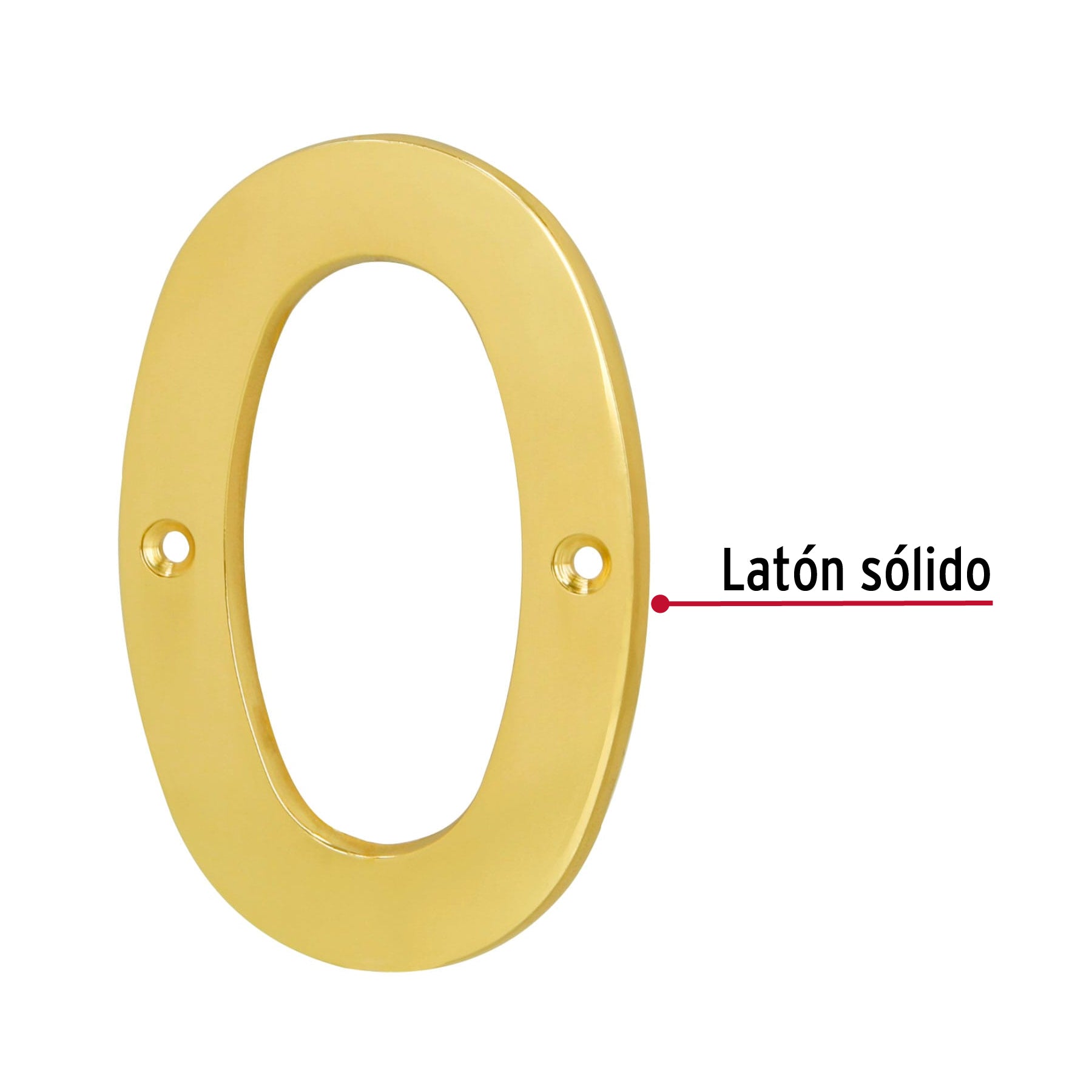 Número 0 de latón sólido 4", latón brillante, HERMEX