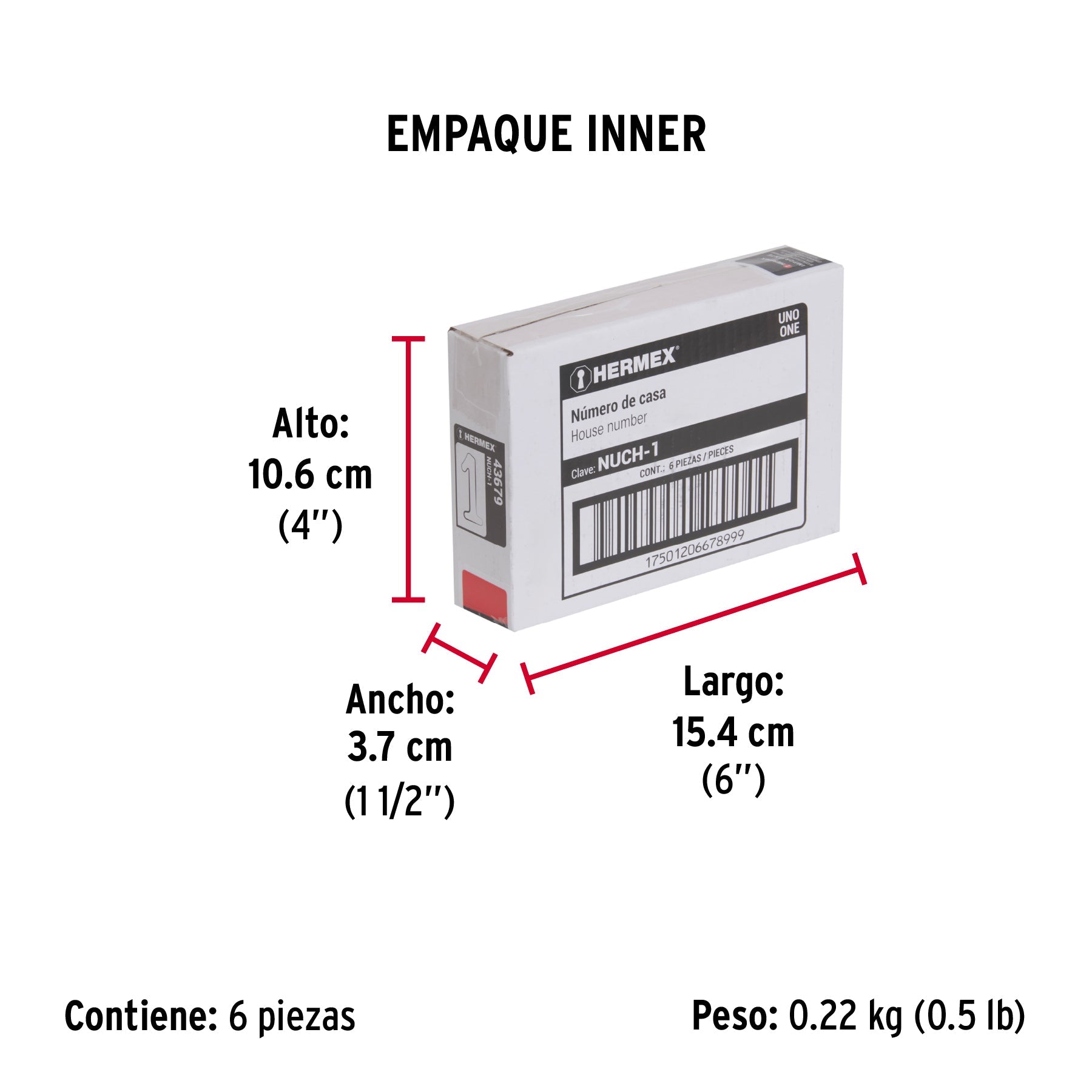 Número 1 de latón sólido 4", latón brillante, HERMEX - Empaque