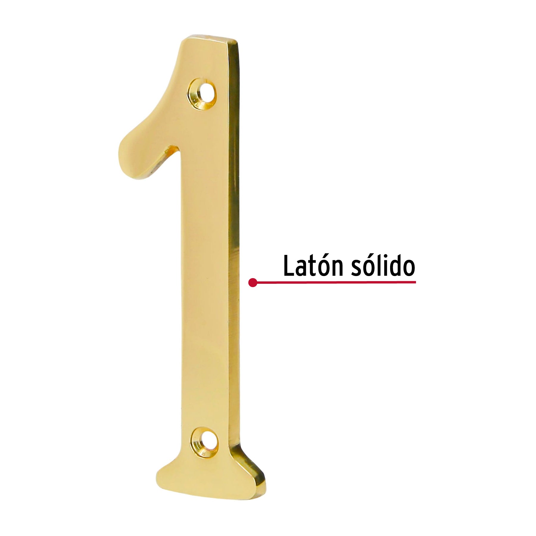 Número 1 de latón sólido 4", latón brillante, HERMEX