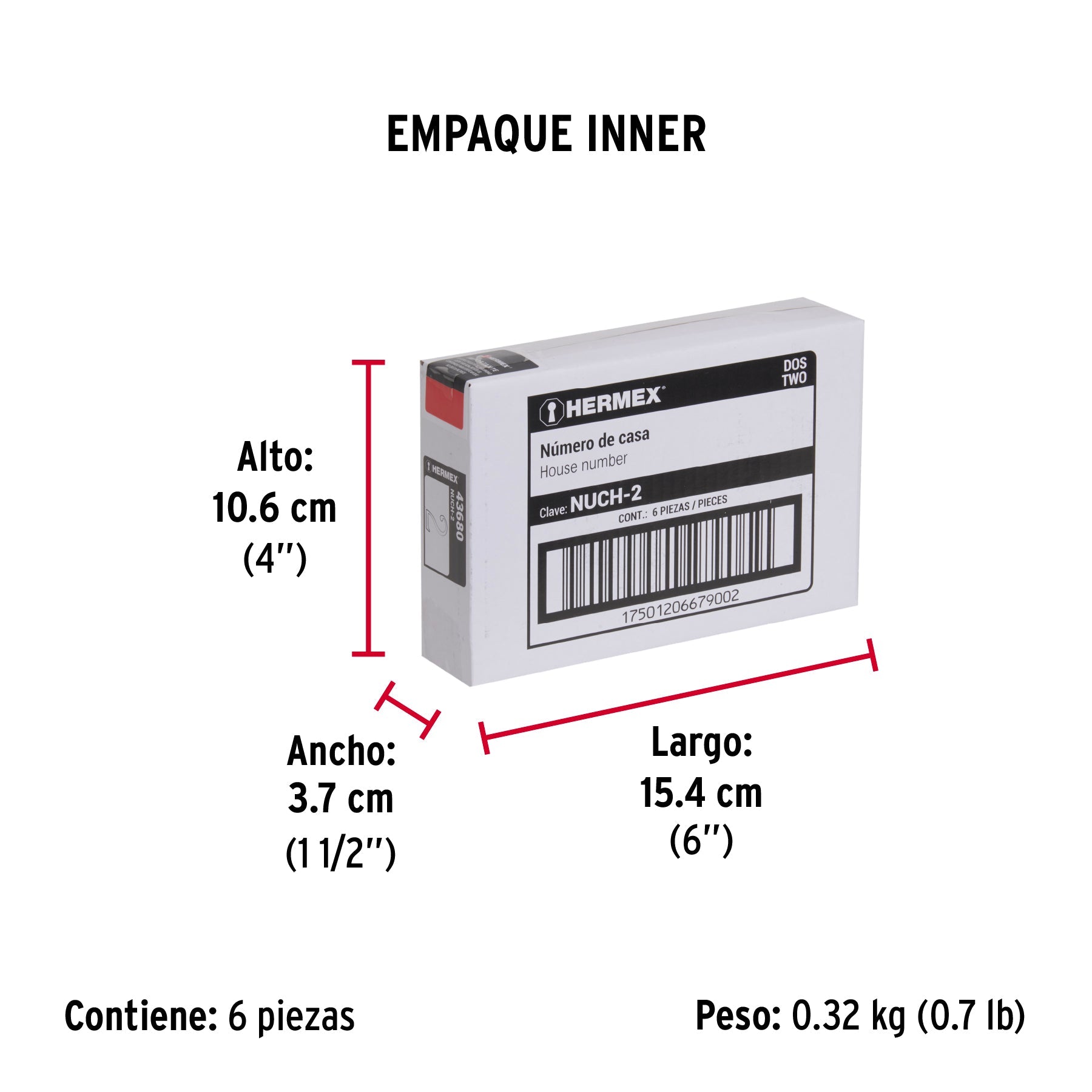 Número 2 de latón sólido 4", latón brillante, HERMEX - Empaque