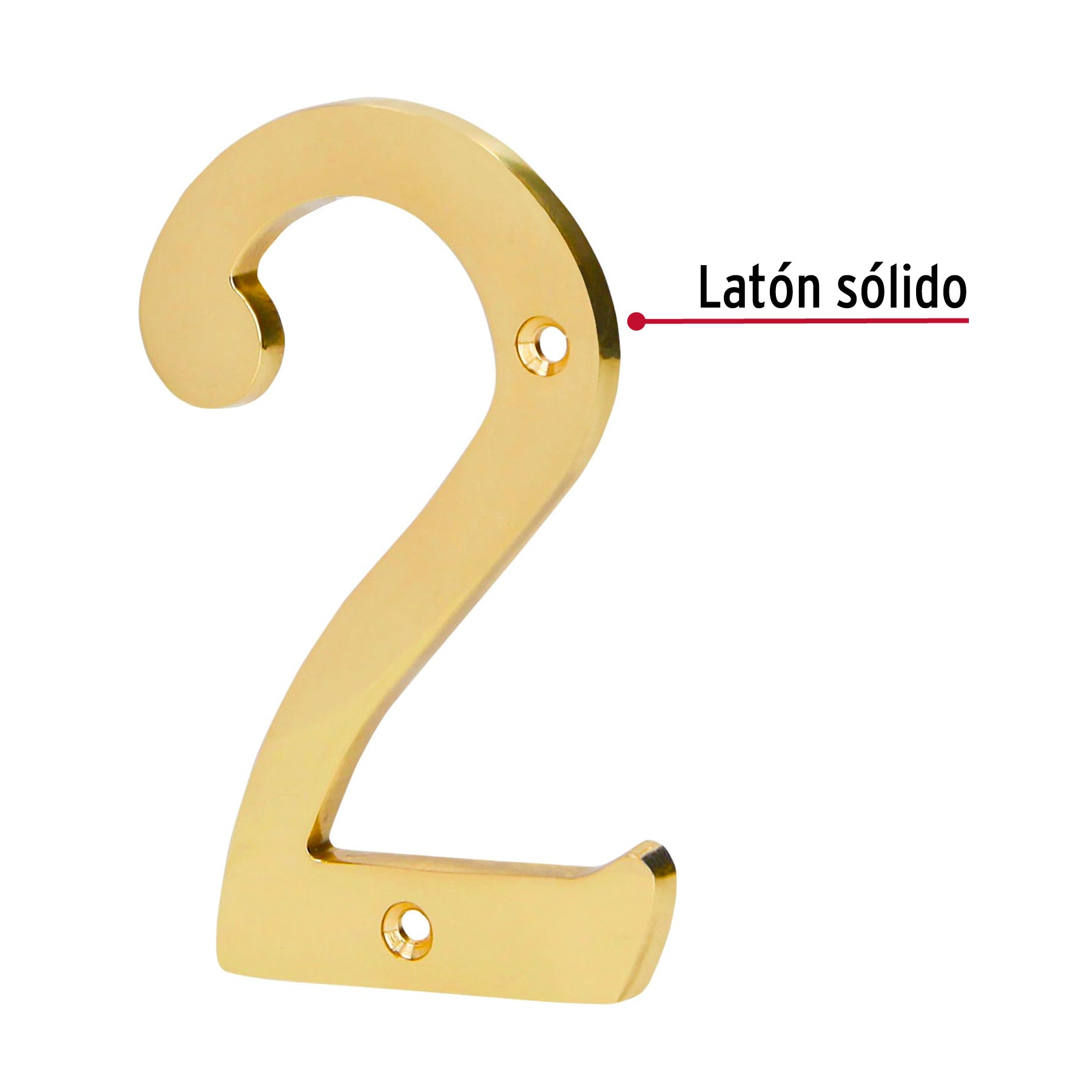 Número 2 de latón sólido 4", latón brillante, HERMEX
