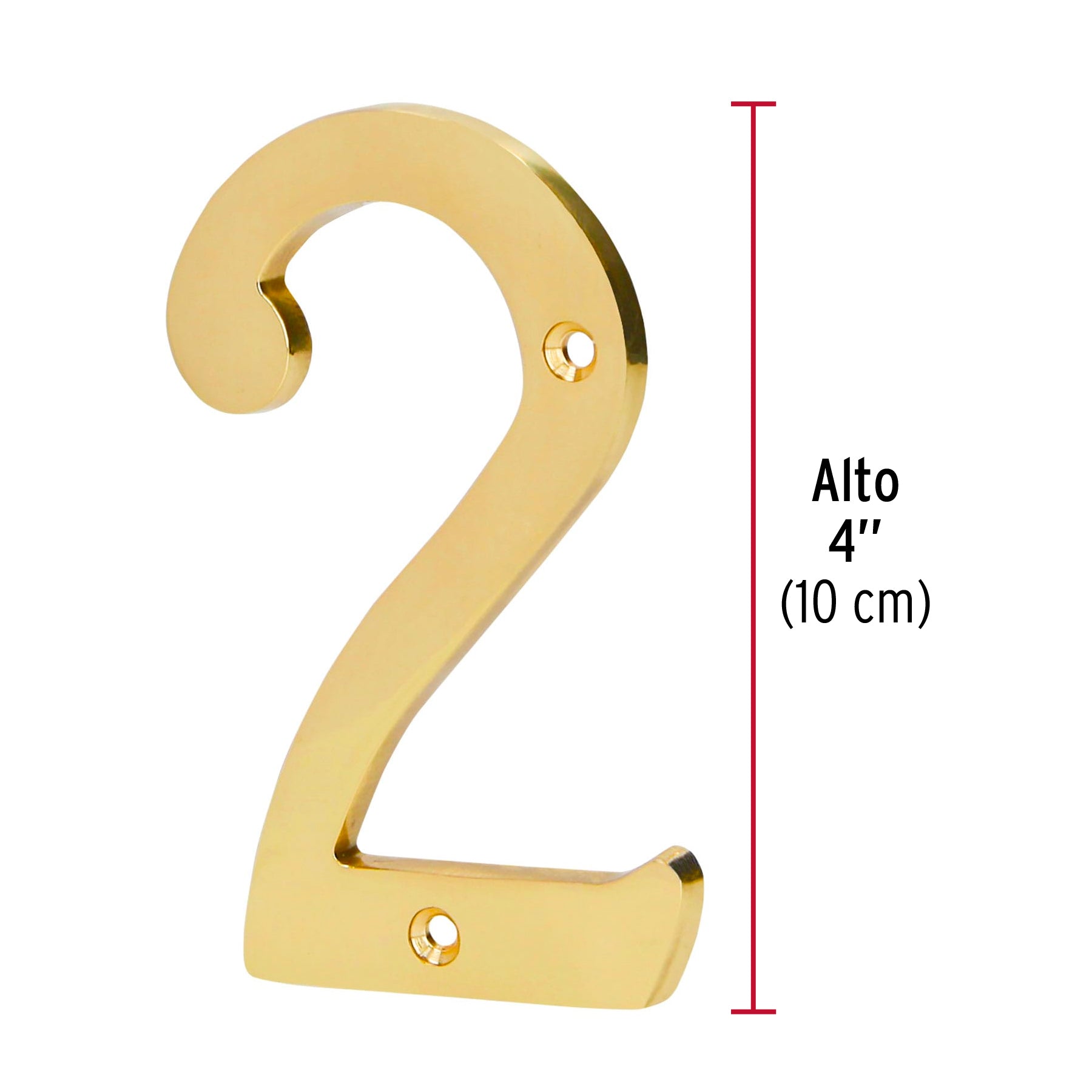Número 2 de latón sólido 4", latón brillante, HERMEX