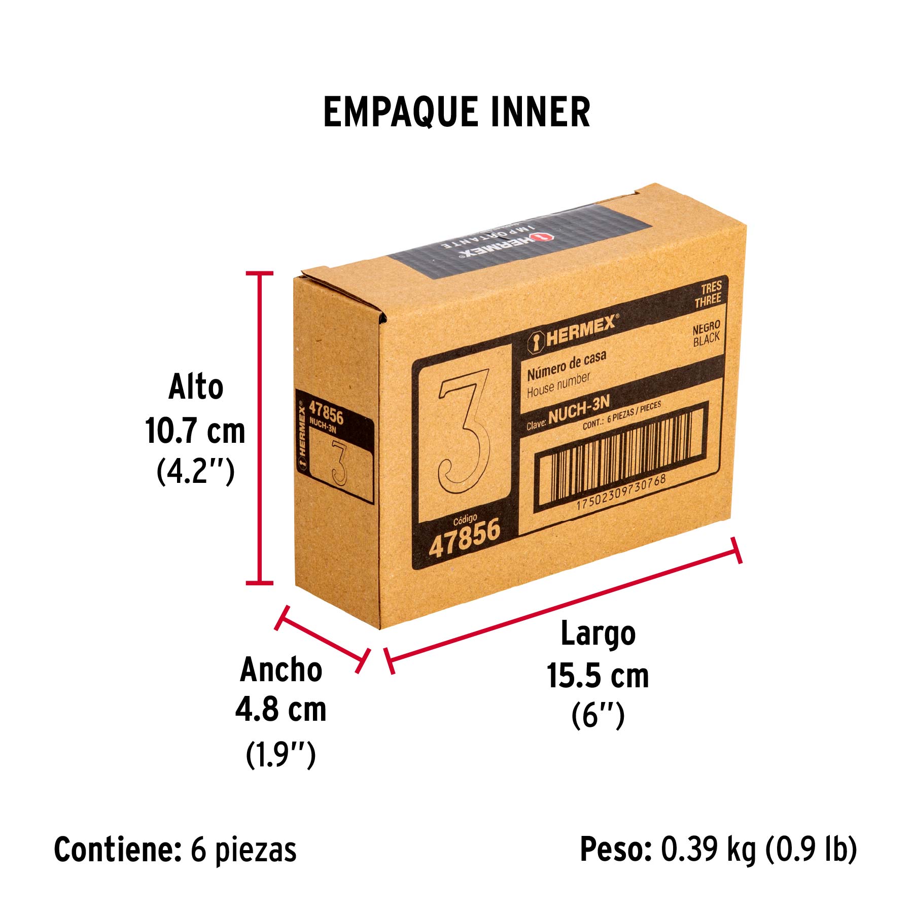 Número 3 de latón sólido 4", negro, HERMEX - Empaque