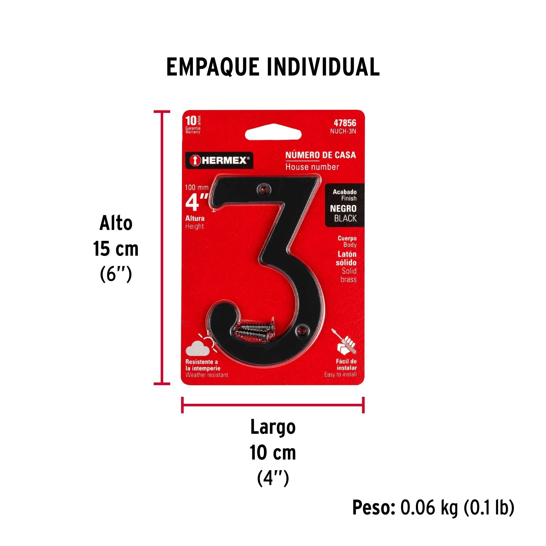 Número 3 de latón sólido 4", negro, HERMEX - Empaque