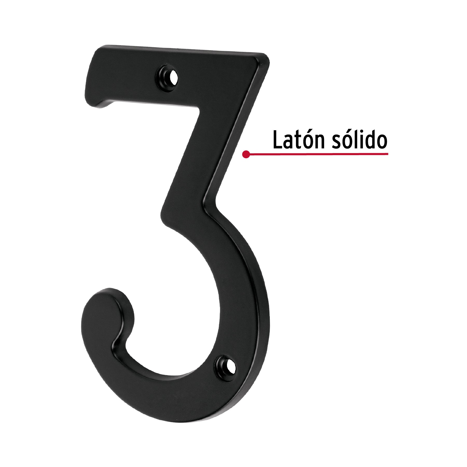 Número 3 de latón sólido 4", negro, HERMEX