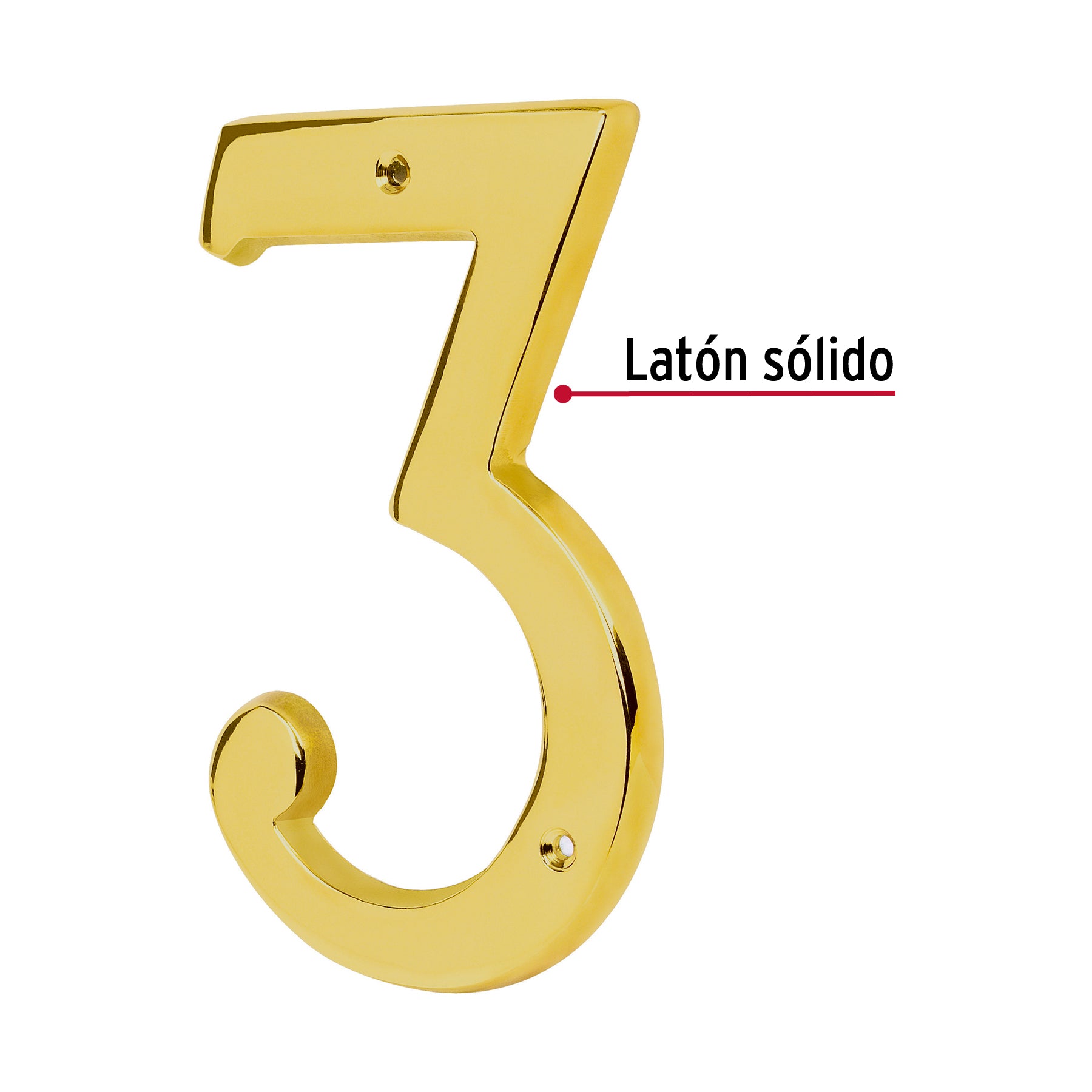 Número 3 de latón sólido 4", latón brillante, HERMEX