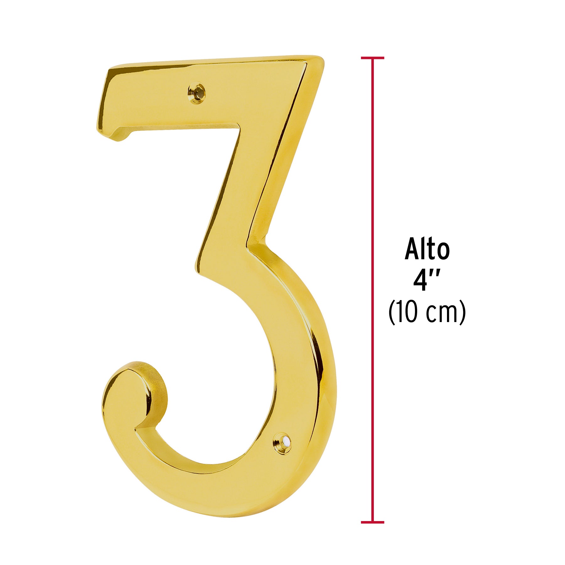Número 3 de latón sólido 4", latón brillante, HERMEX