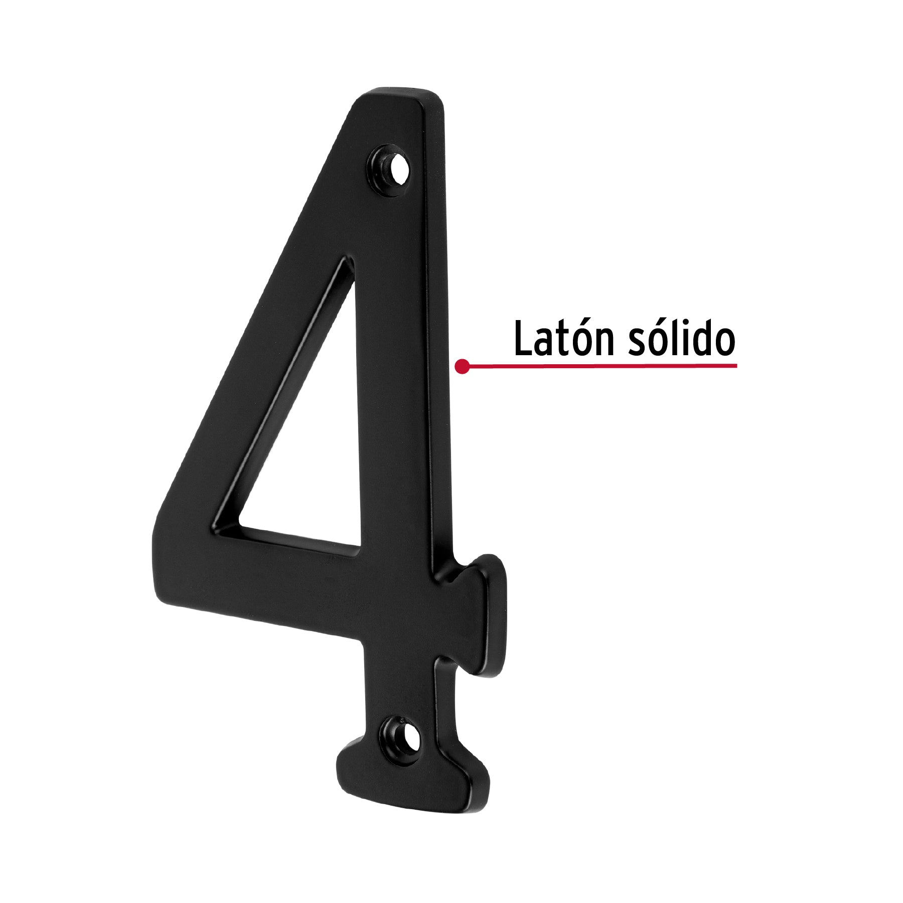 Número 4 de latón sólido 4", negro, HERMEX