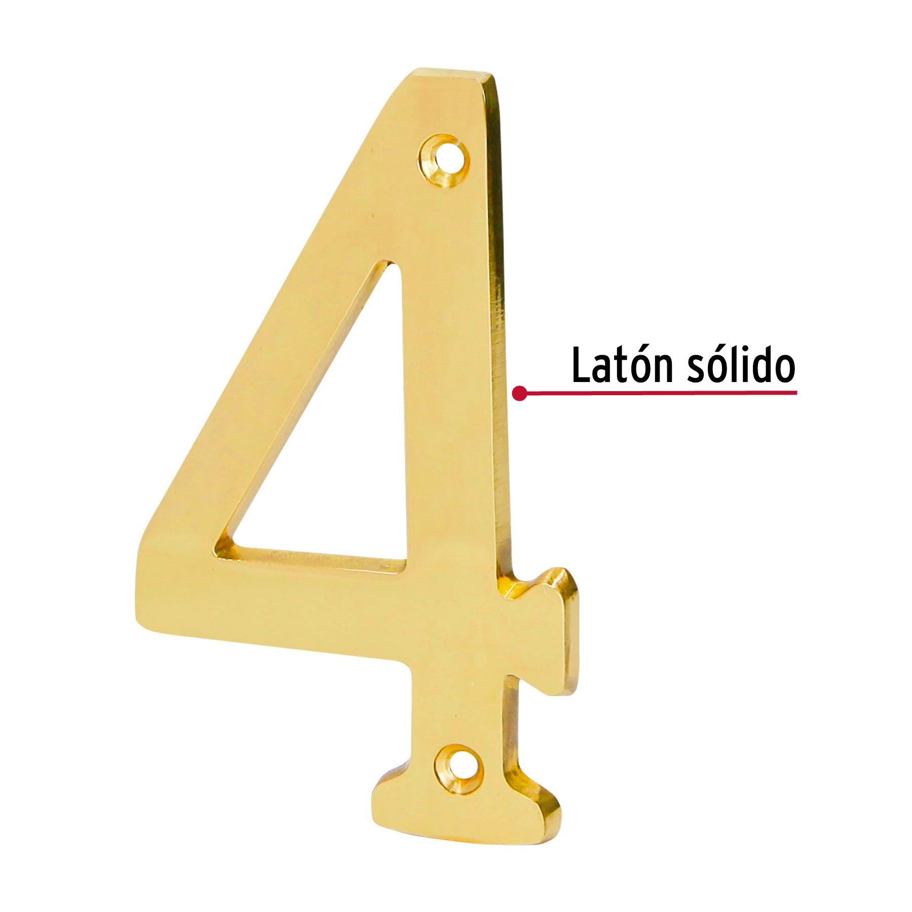 Número 4 de latón sólido 4", latón brillante, HERMEX