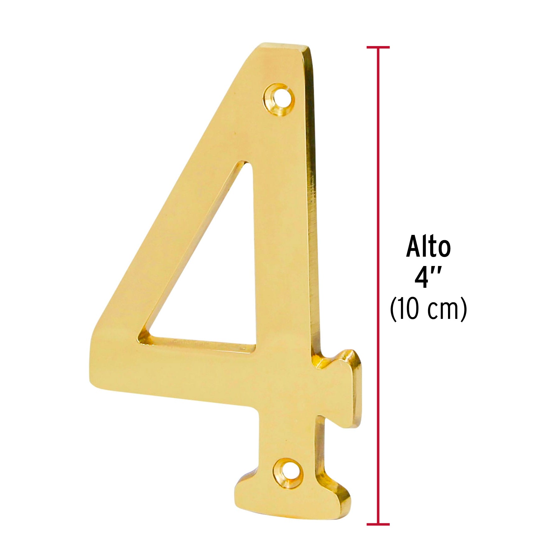 Número 4 de latón sólido 4", latón brillante, HERMEX