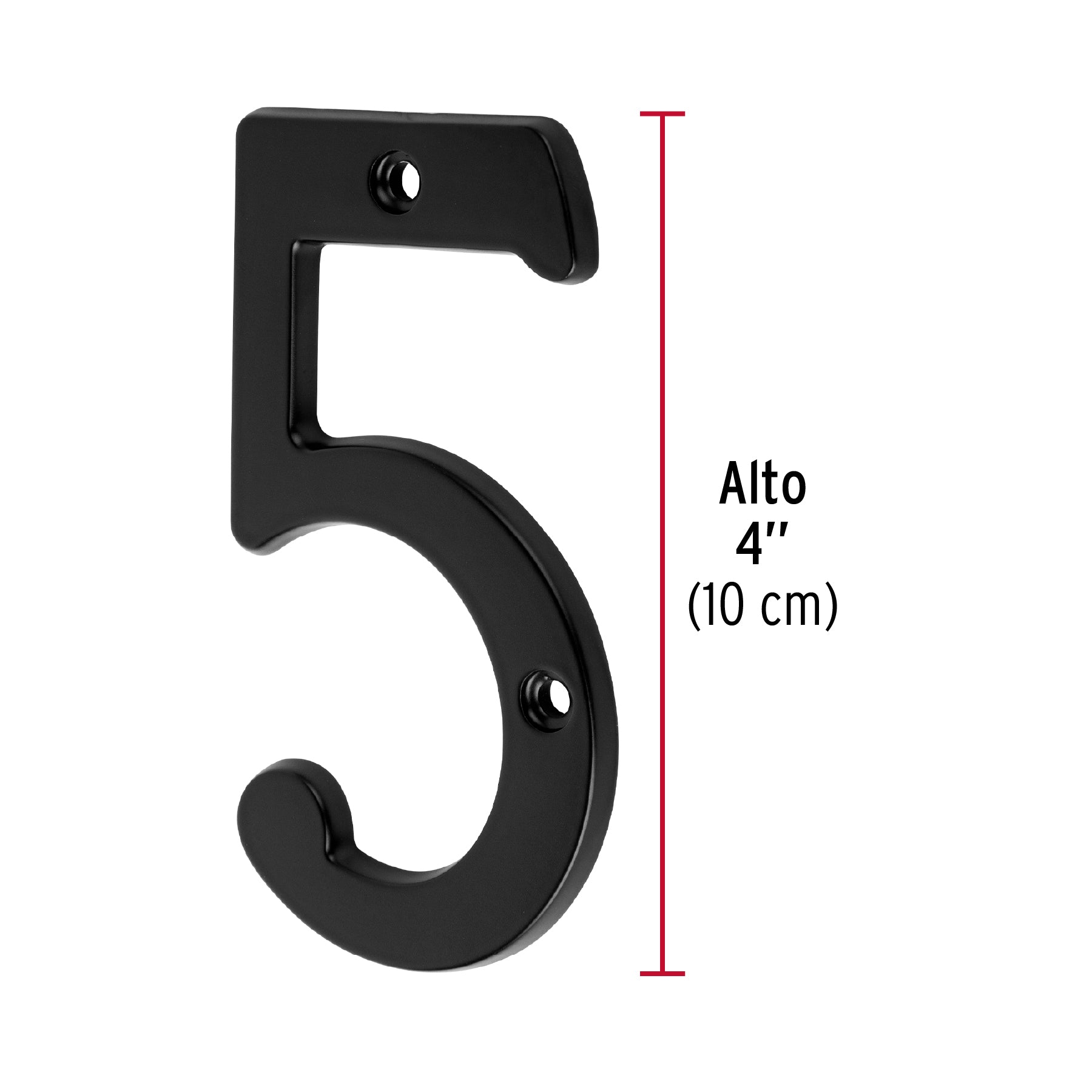 Número 5 de latón sólido 4", negro, HERMEX