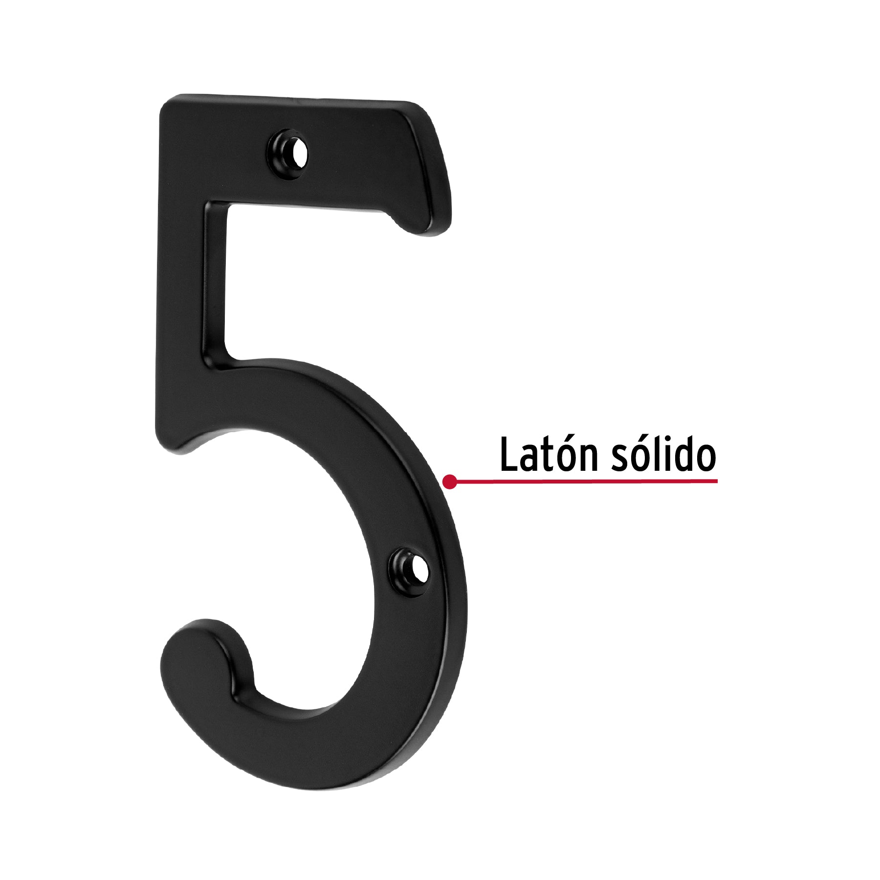 Número 5 de latón sólido 4", negro, HERMEX