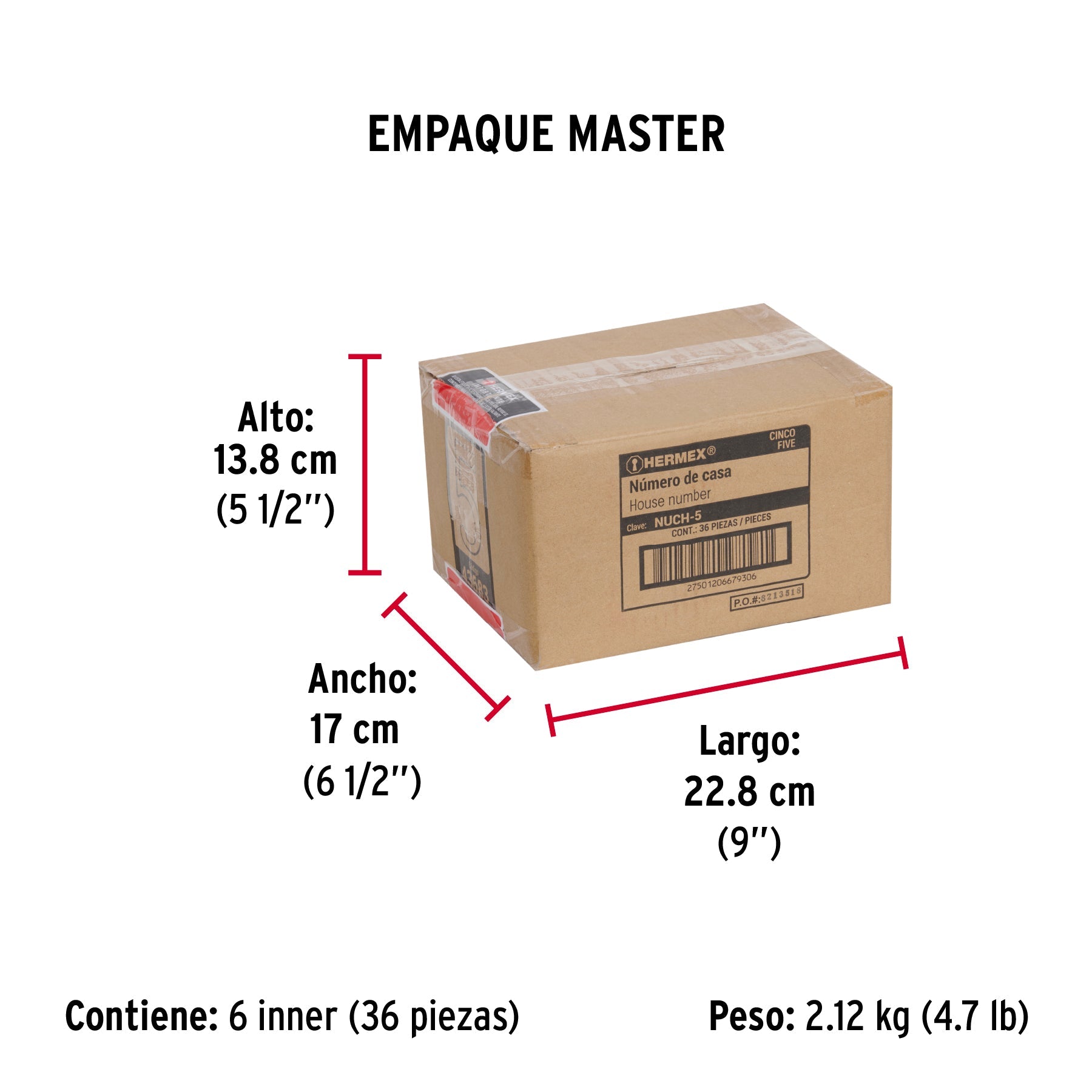 Número 5 de latón sólido 4", latón brillante, HERMEX - Empaque