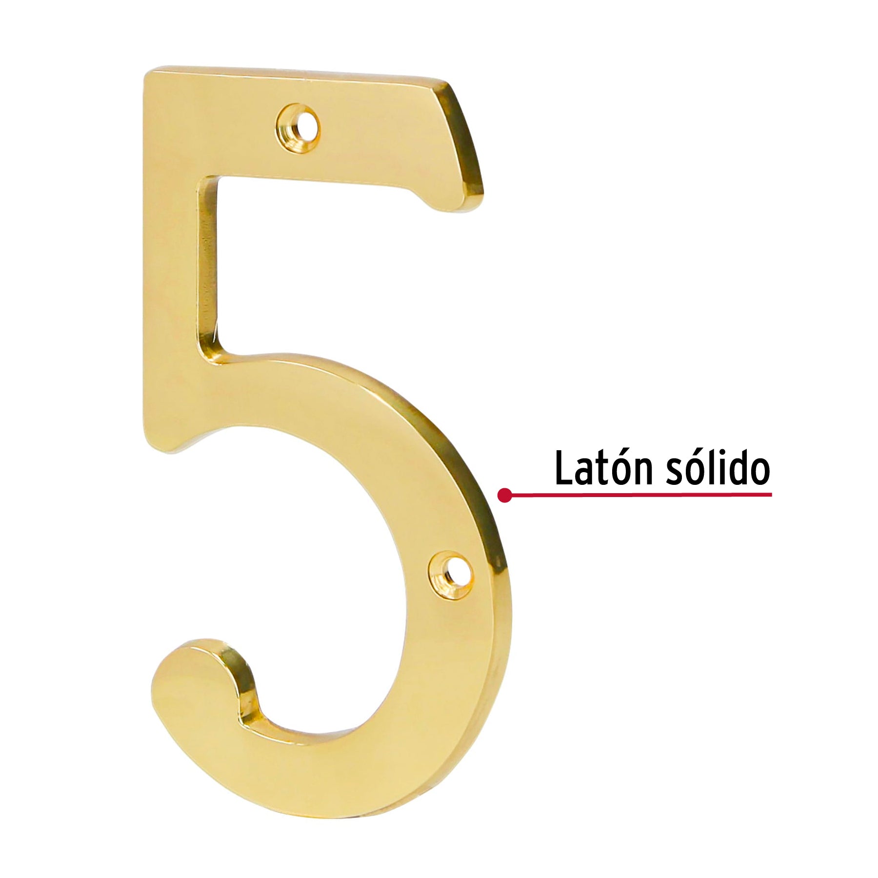 Número 5 de latón sólido 4", latón brillante, HERMEX