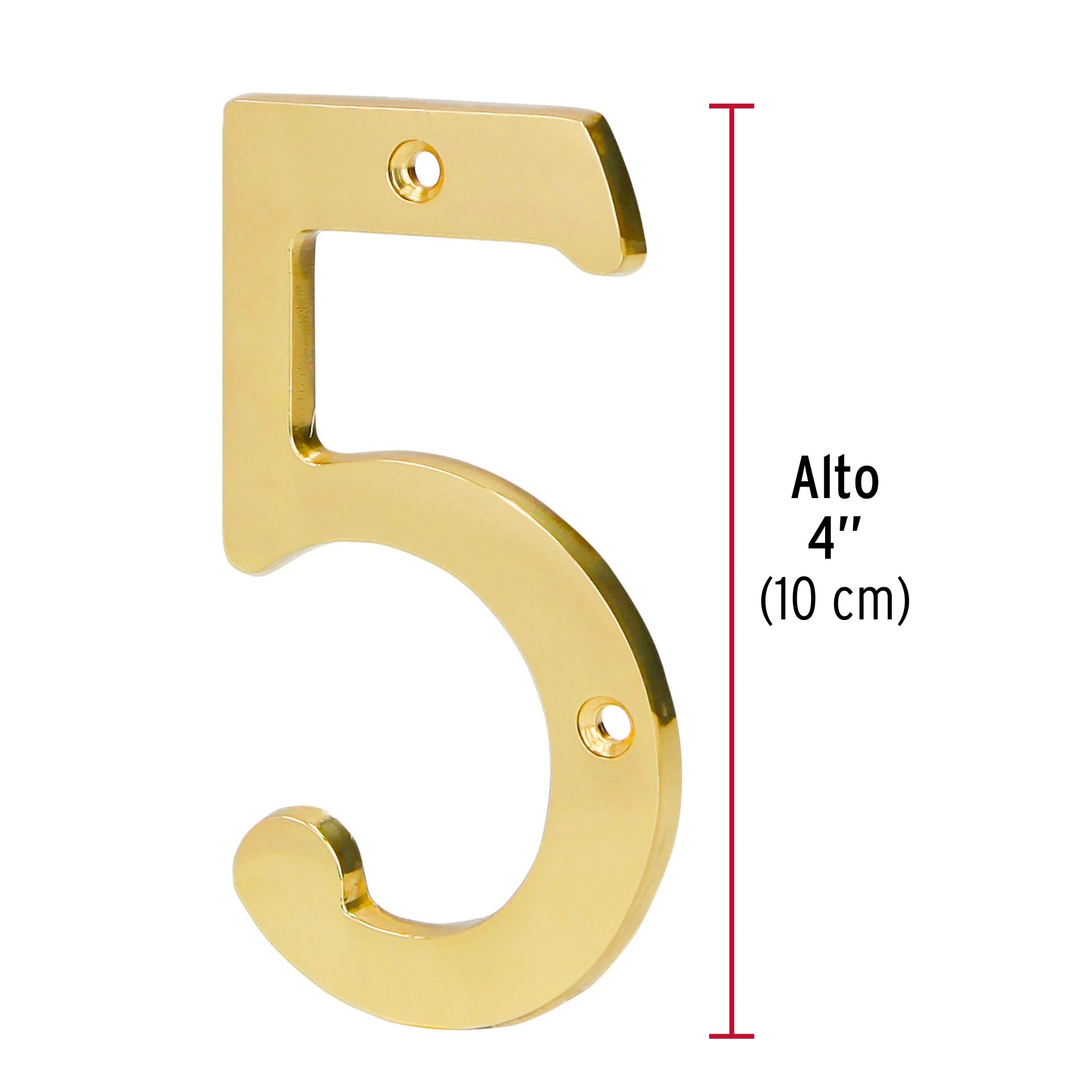 Número 5 de latón sólido 4", latón brillante, HERMEX