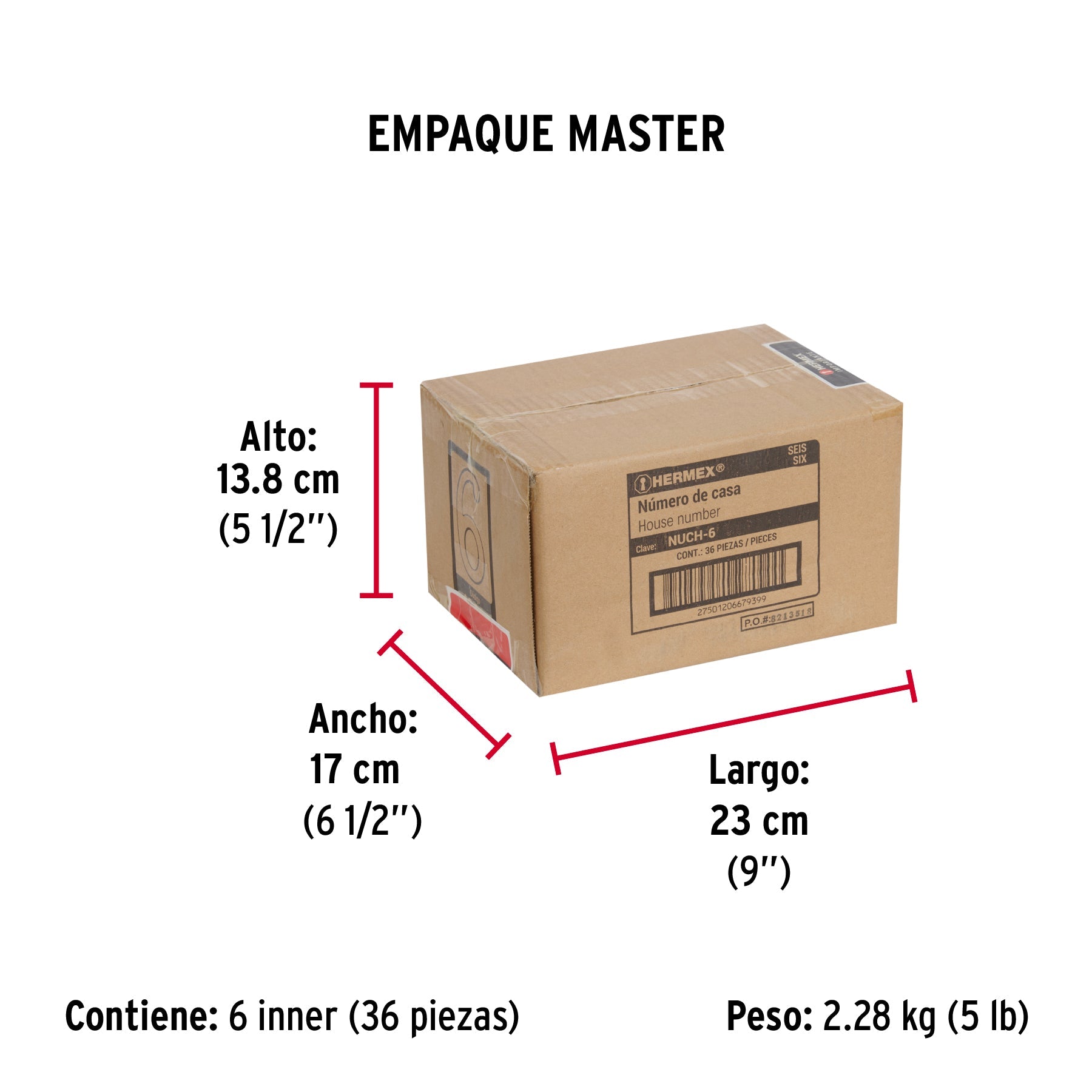 Número 6 de latón sólido 4", latón brillante, HERMEX - Empaque