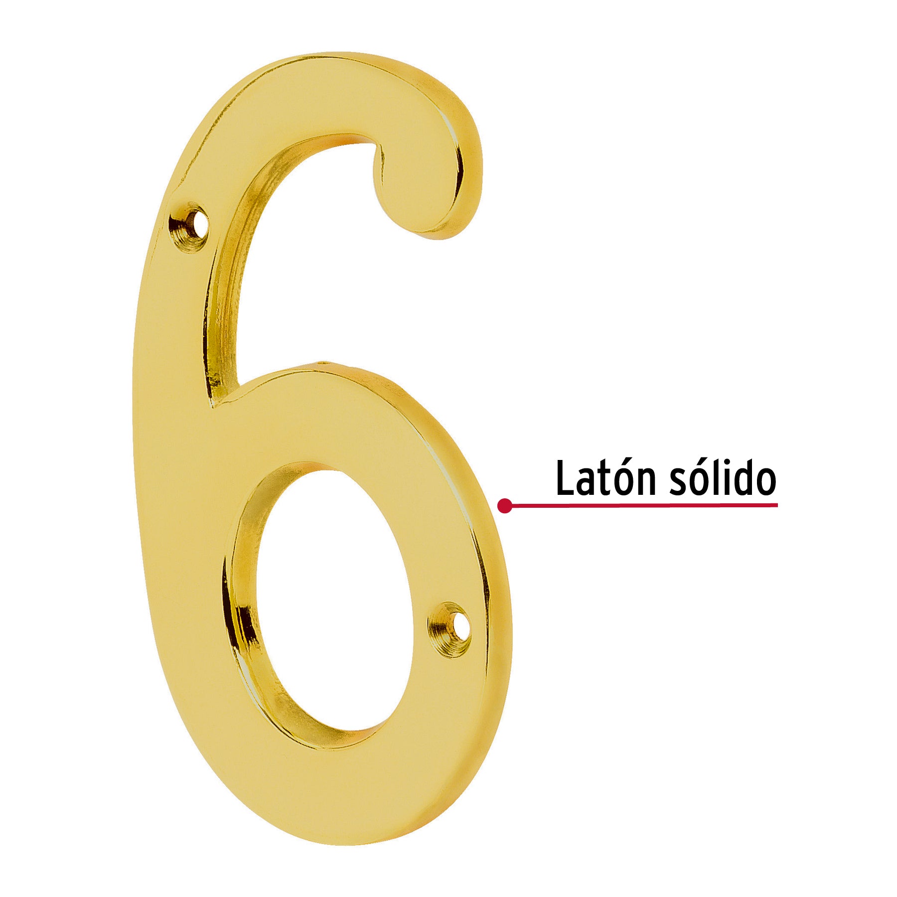 Número 6 de latón sólido 4", latón brillante, HERMEX