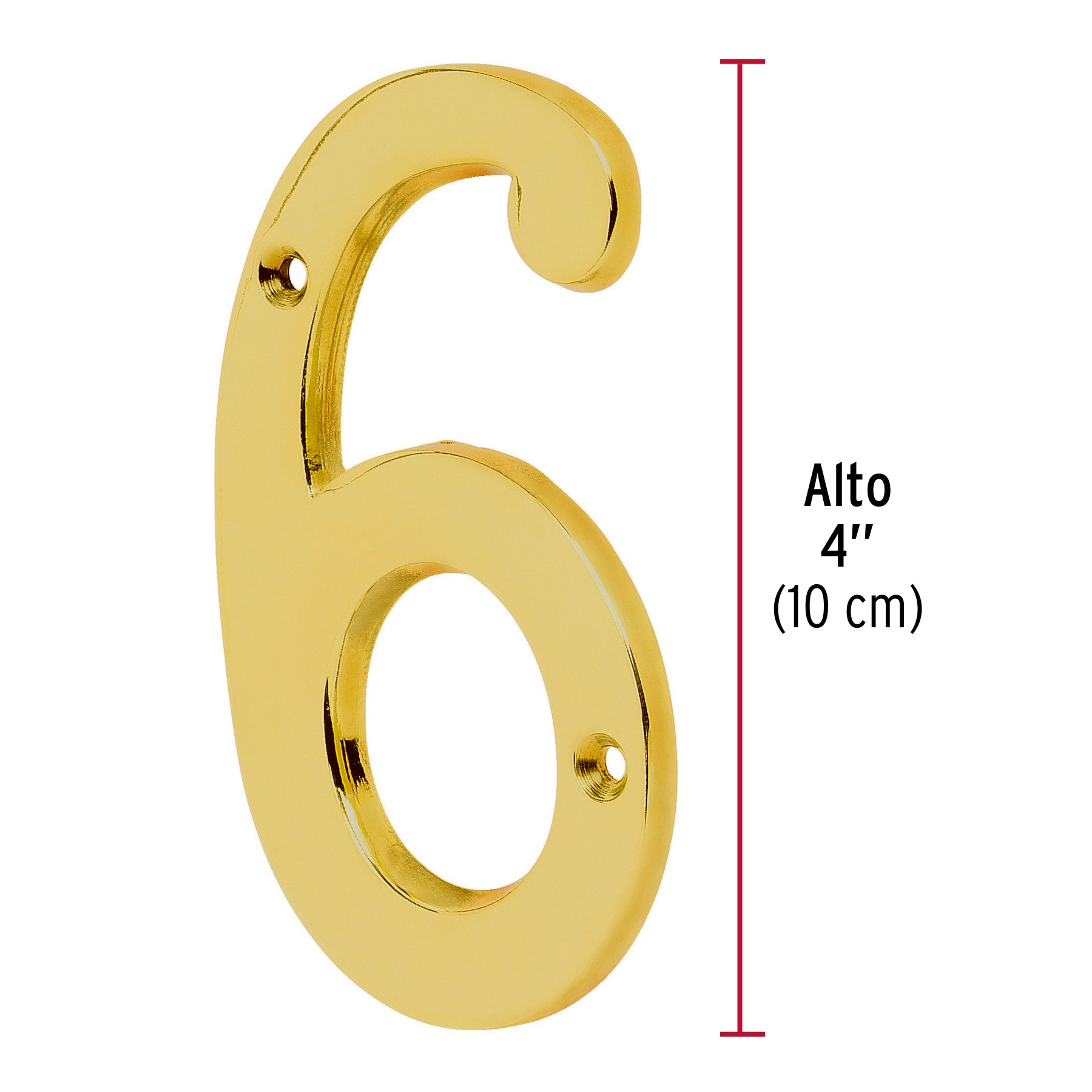 Número 6 de latón sólido 4", latón brillante, HERMEX