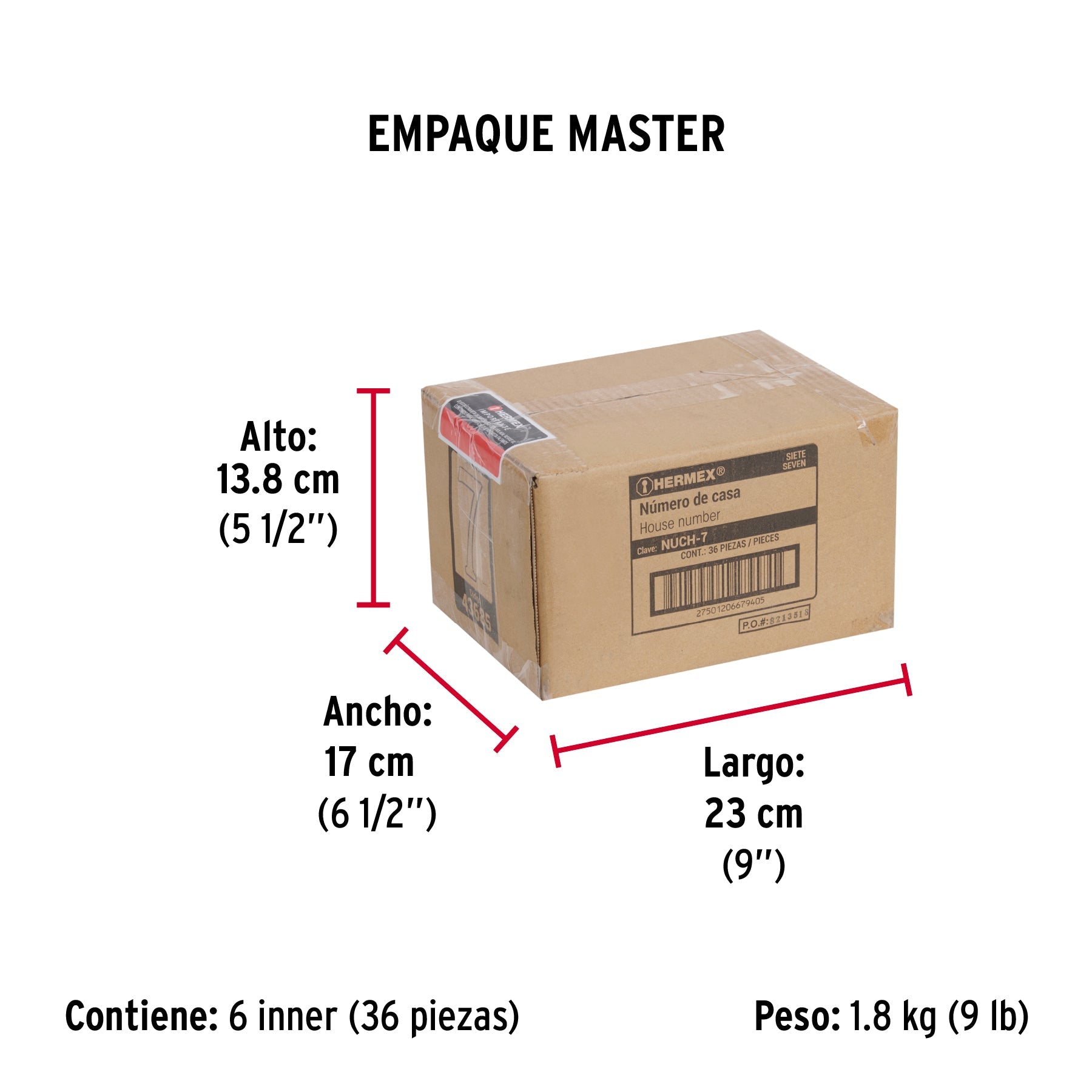 Número 7 de latón sólido 4", latón brillante, HERMEX - Empaque