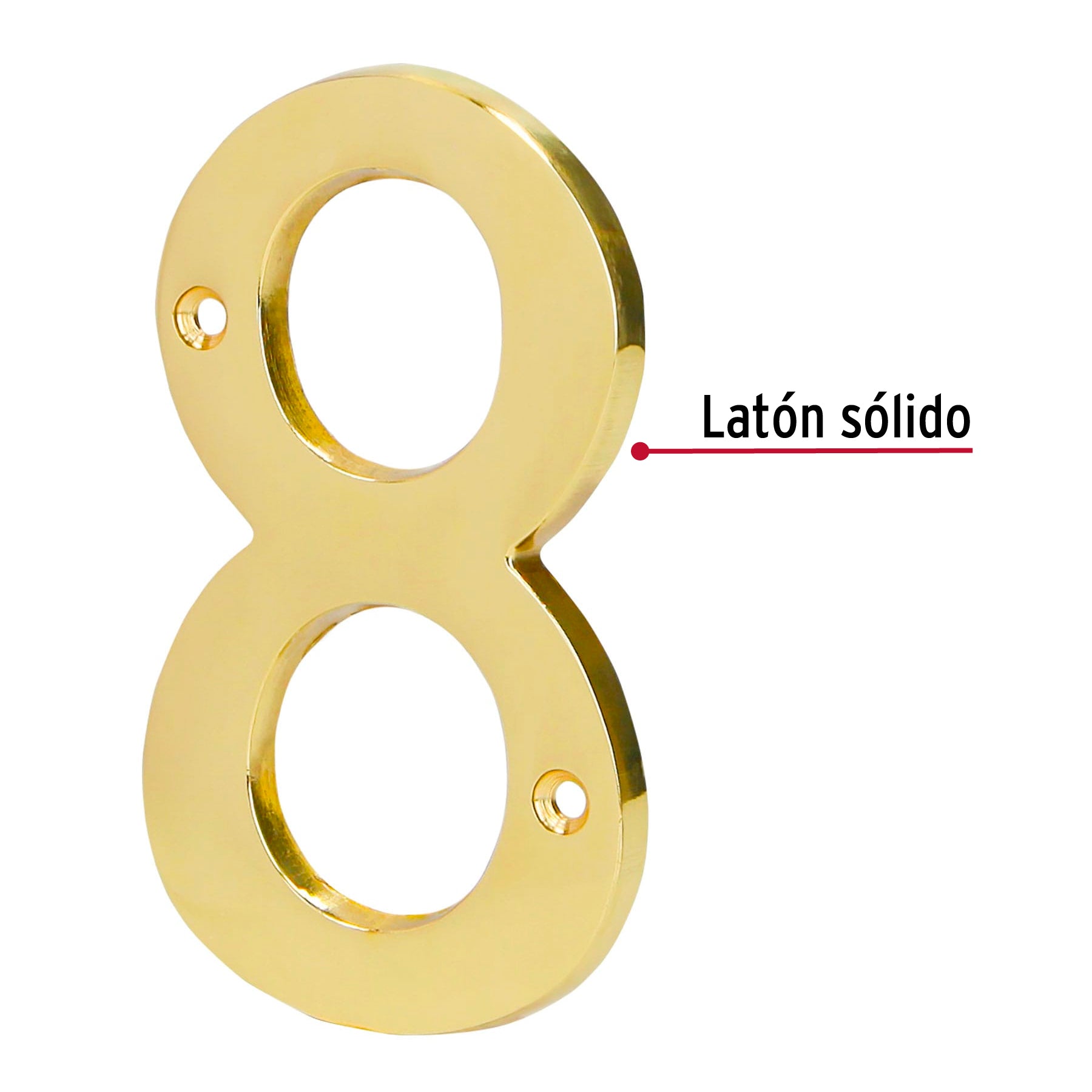 Número 8 de latón sólido 4", latón brillante, HERMEX