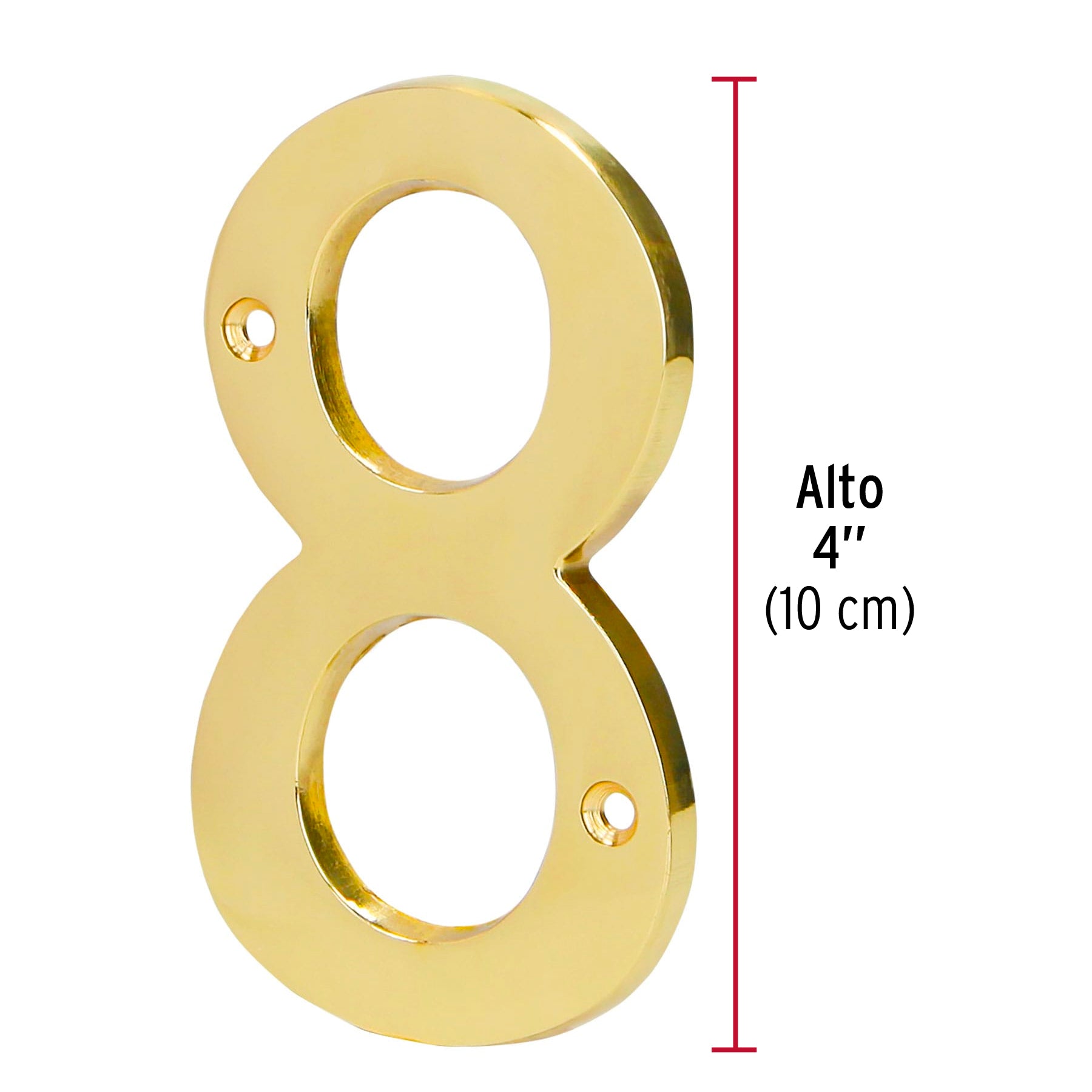 Número 8 de latón sólido 4", latón brillante, HERMEX
