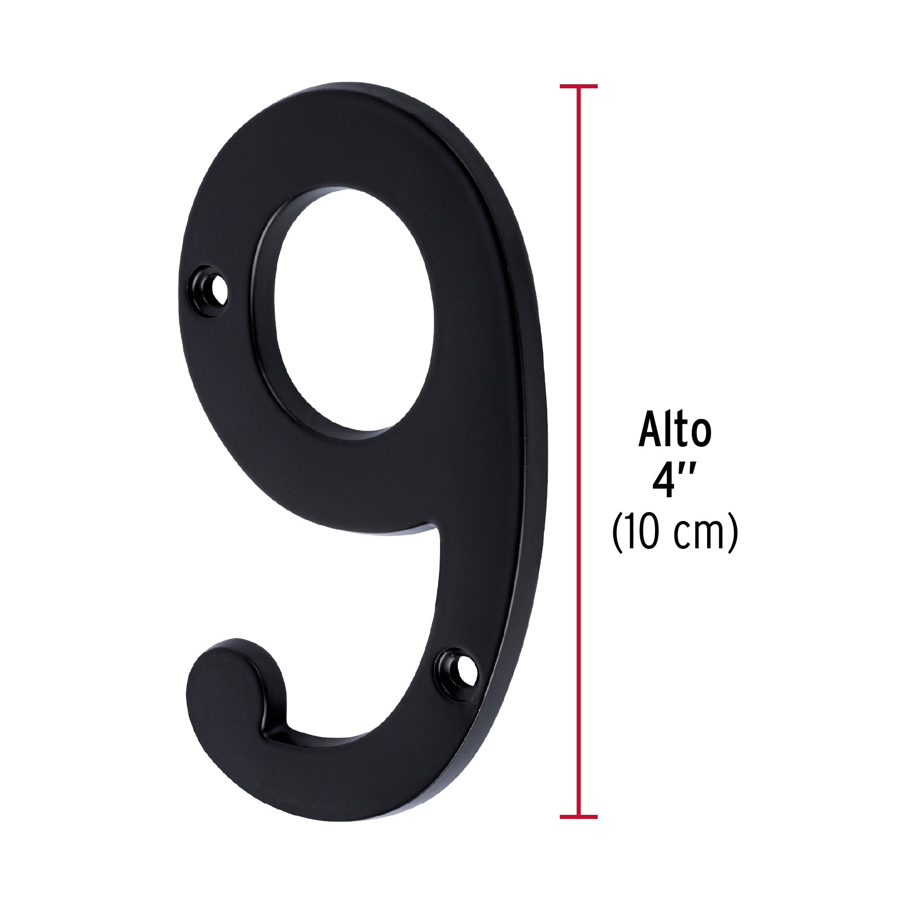 Número 9 de latón sólido 4", negro, HERMEX