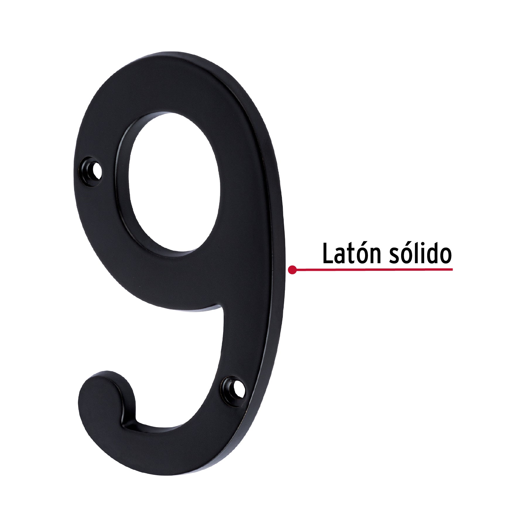 Número 9 de latón sólido 4", negro, HERMEX