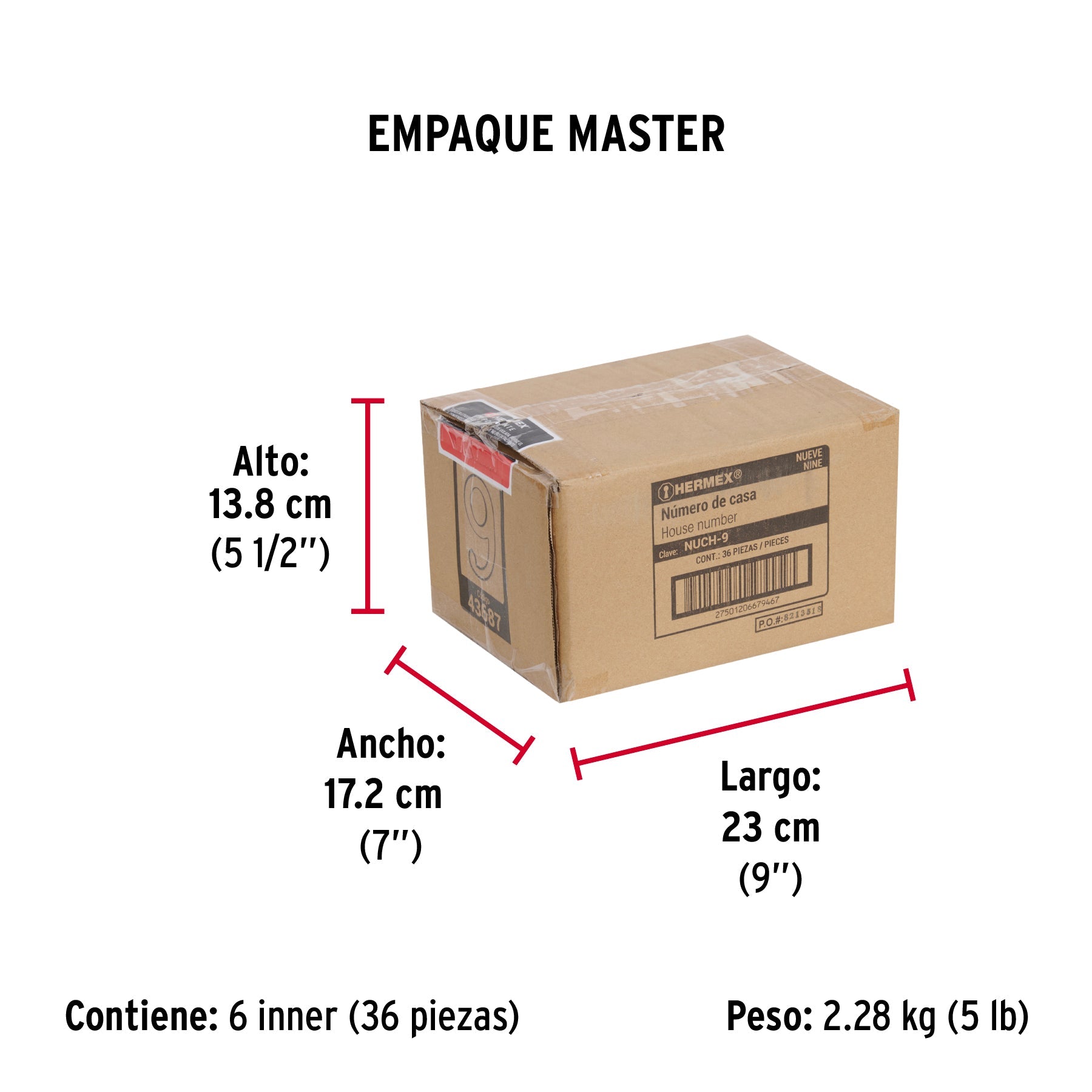 Número 9 de latón sólido 4", latón brillante, HERMEX - Empaque
