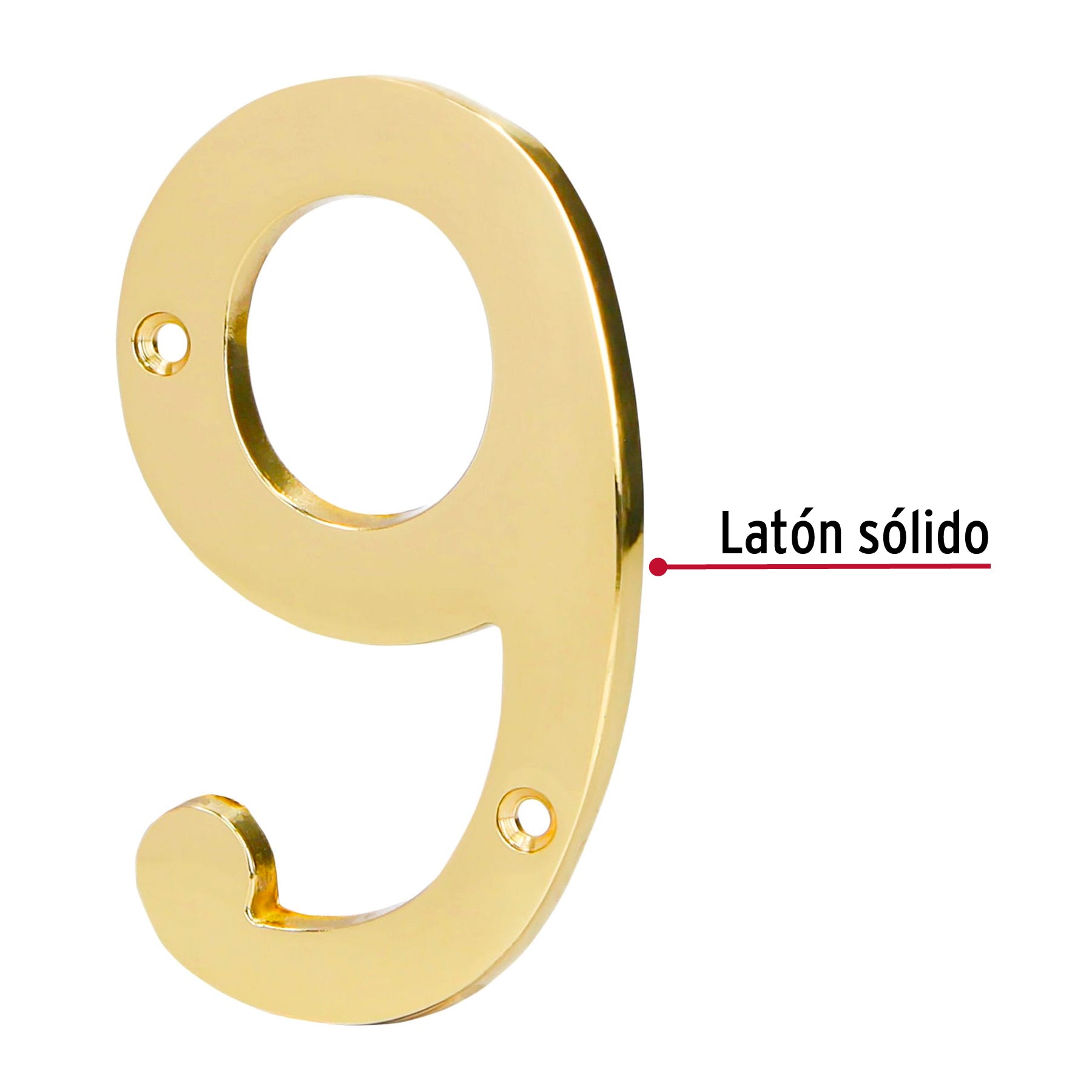Número 9 de latón sólido 4", latón brillante, HERMEX