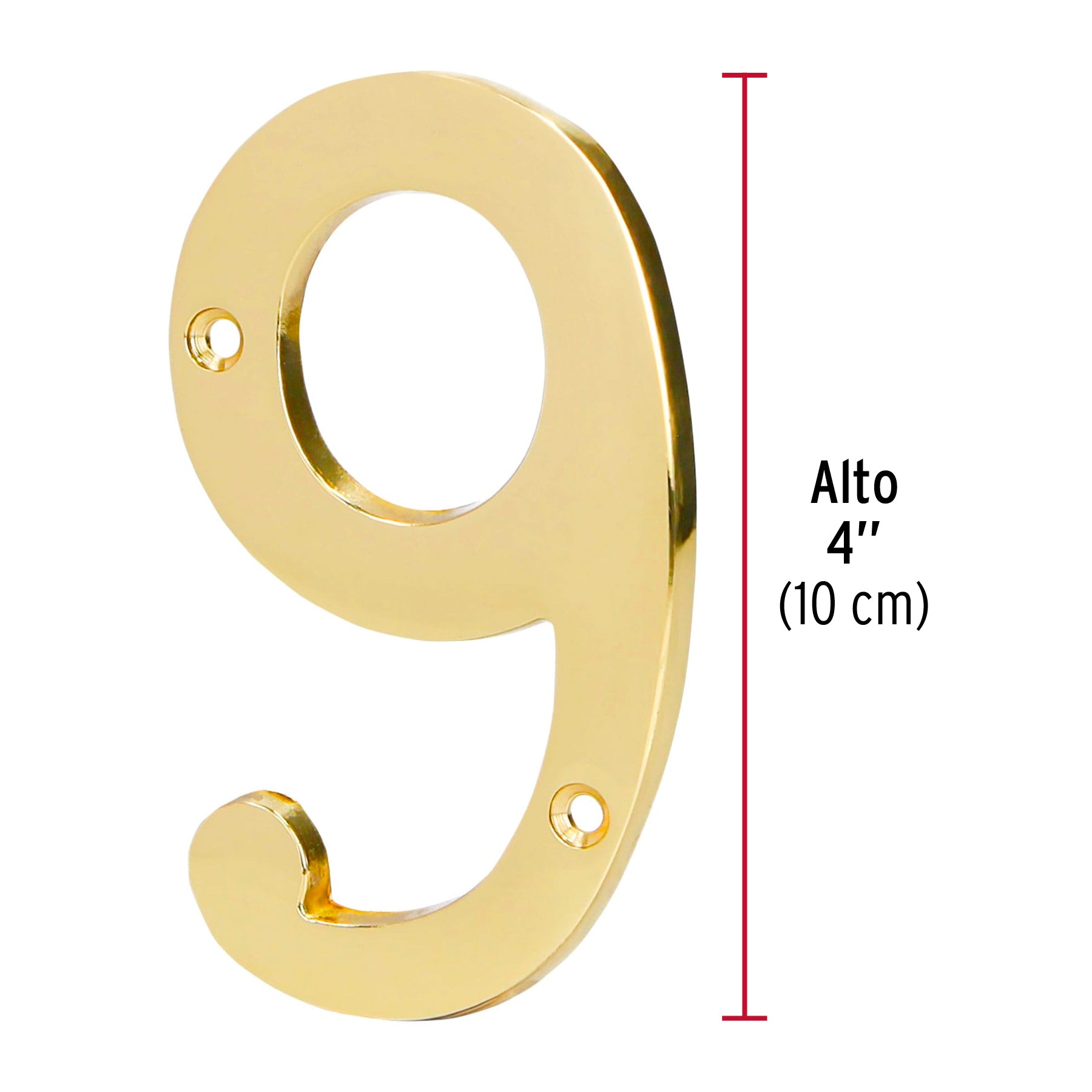 Número 9 de latón sólido 4", latón brillante, HERMEX