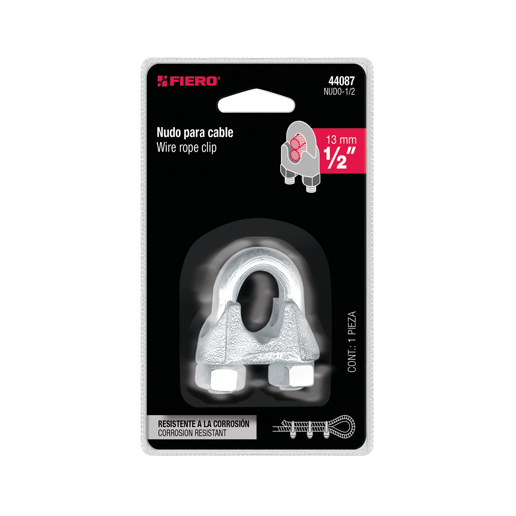 Blíster c/1 nudo (perro) de hierro p/cable de 1/2", FIERO