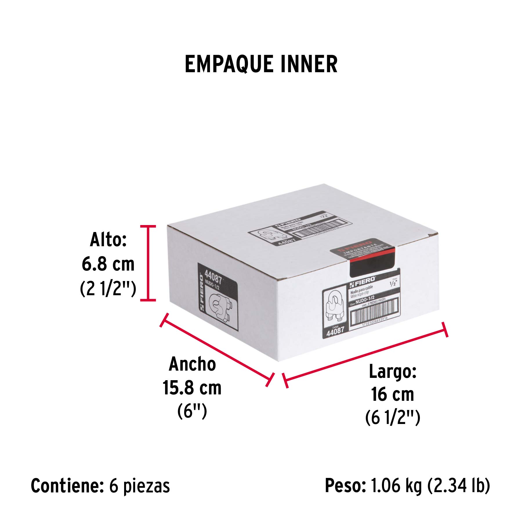 Blíster c/1 nudo (perro) de hierro p/cable de 1/2", FIERO - Empaque