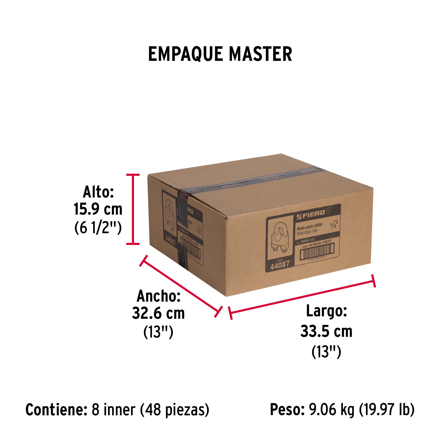 Blíster c/1 nudo (perro) de hierro p/cable de 1/2", FIERO - Empaque