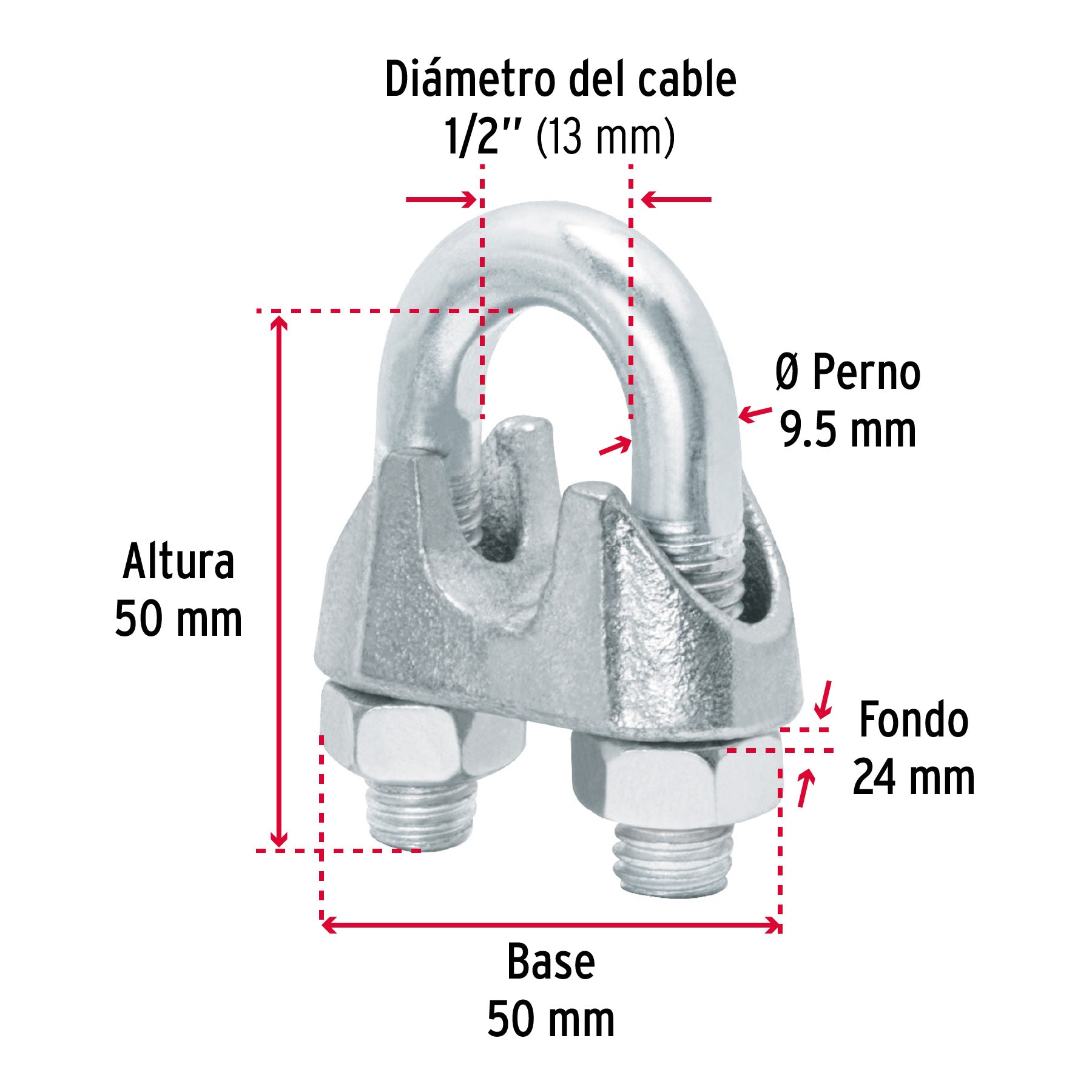 Blíster c/1 nudo (perro) de hierro p/cable de 1/2", FIERO