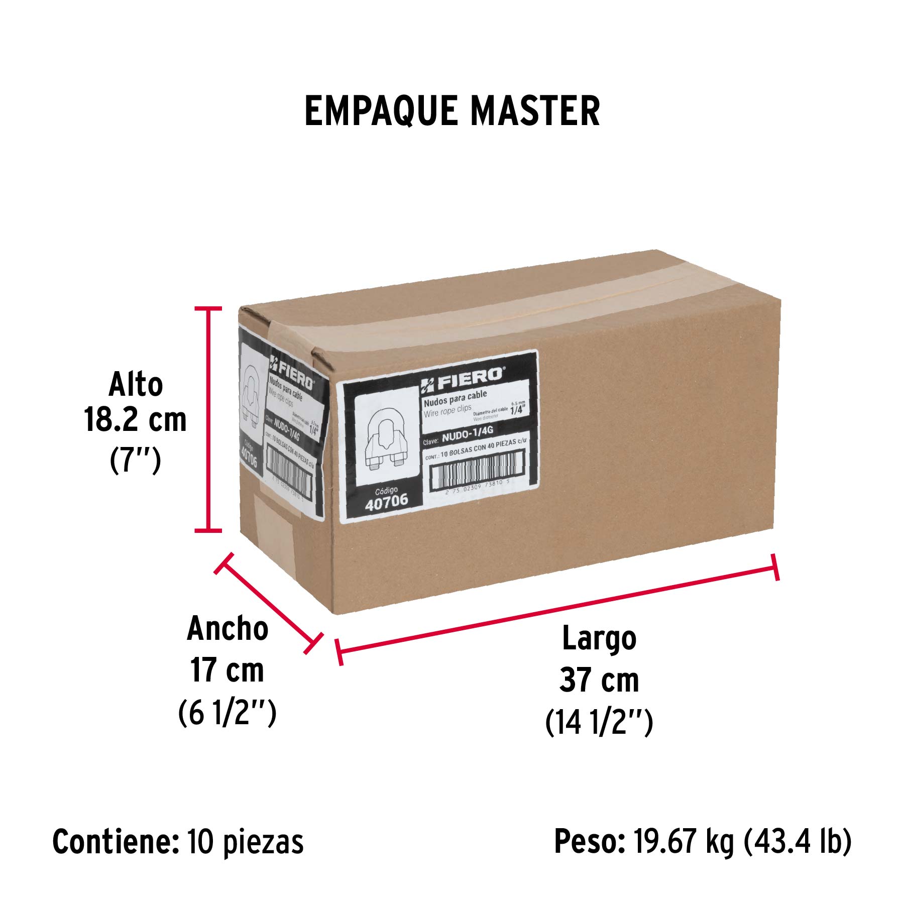 Bolsa c/40 nudos (perros) de hierro p/cable de 1/4", FIERO - Empaque