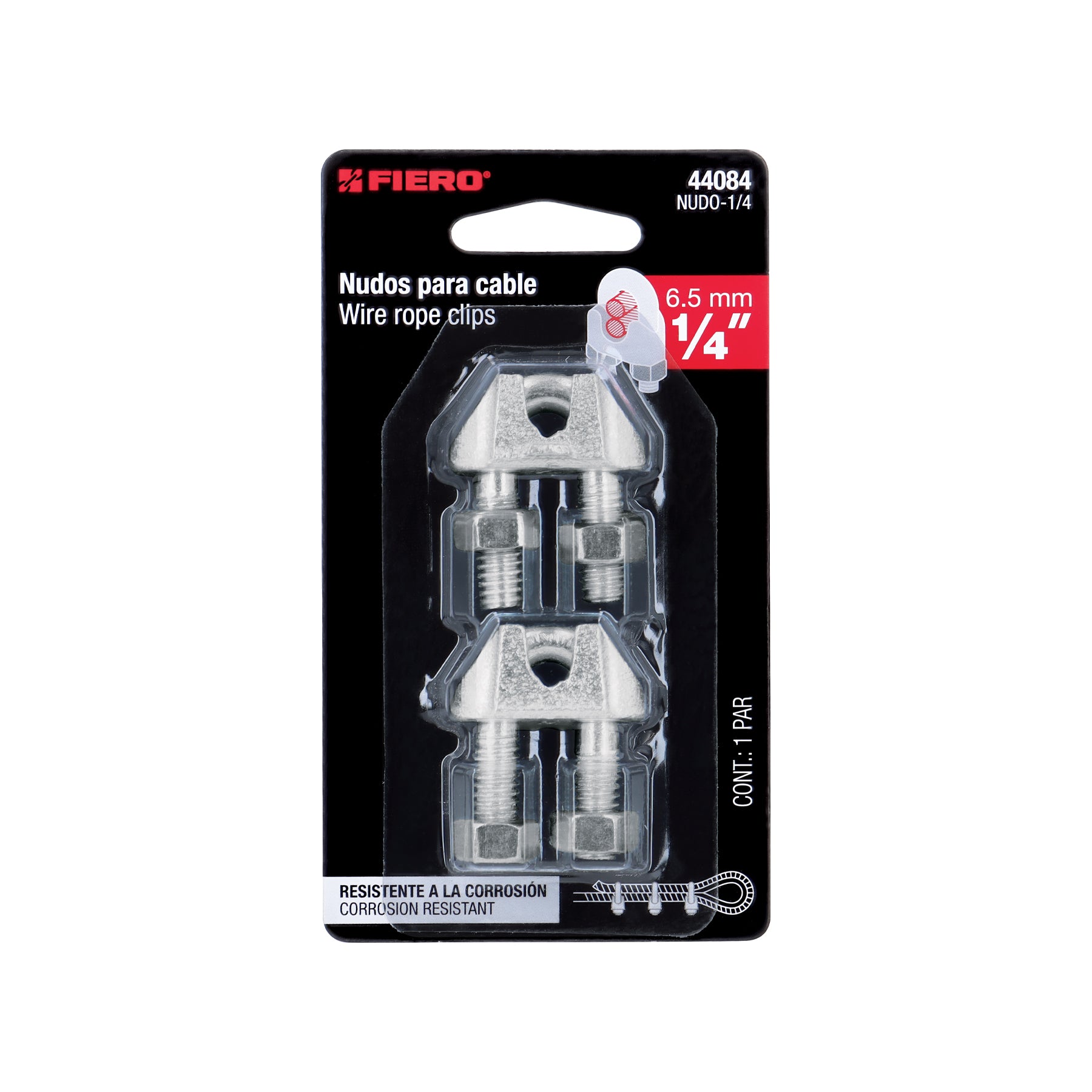 Blíster c/2 nudos (perros) de hierro p/cable de 1/4", FIERO