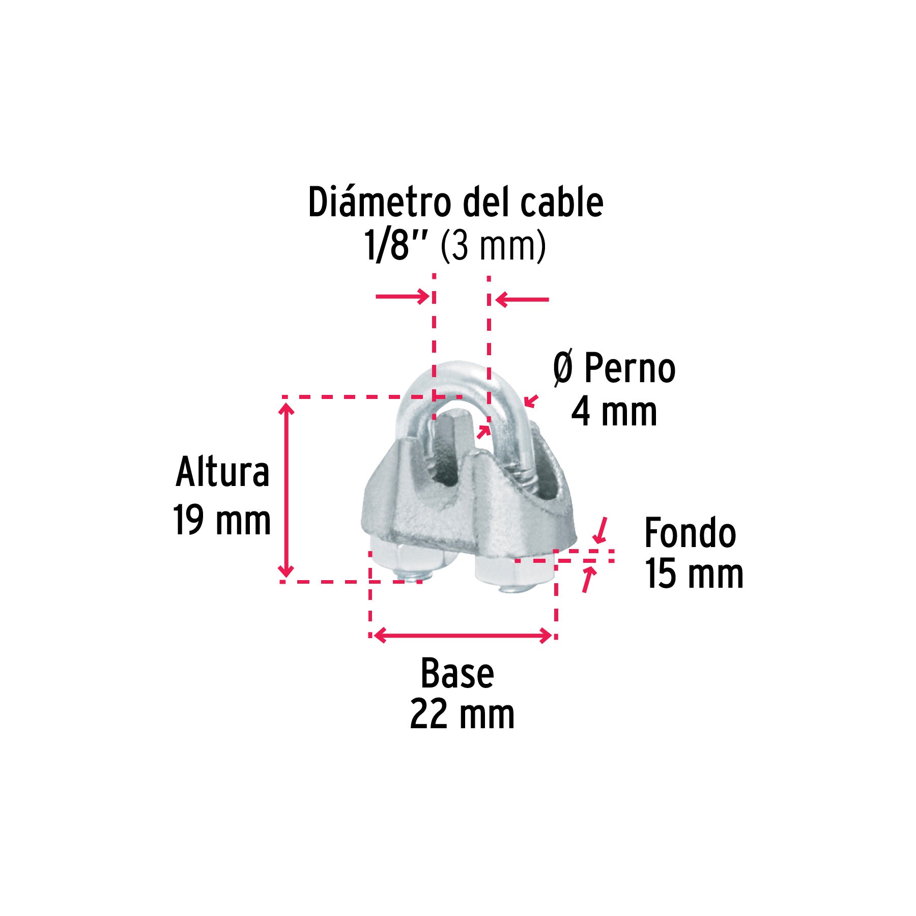 Blíster c/2 nudos (perros) de hierro p/cable de 1/8", FIERO