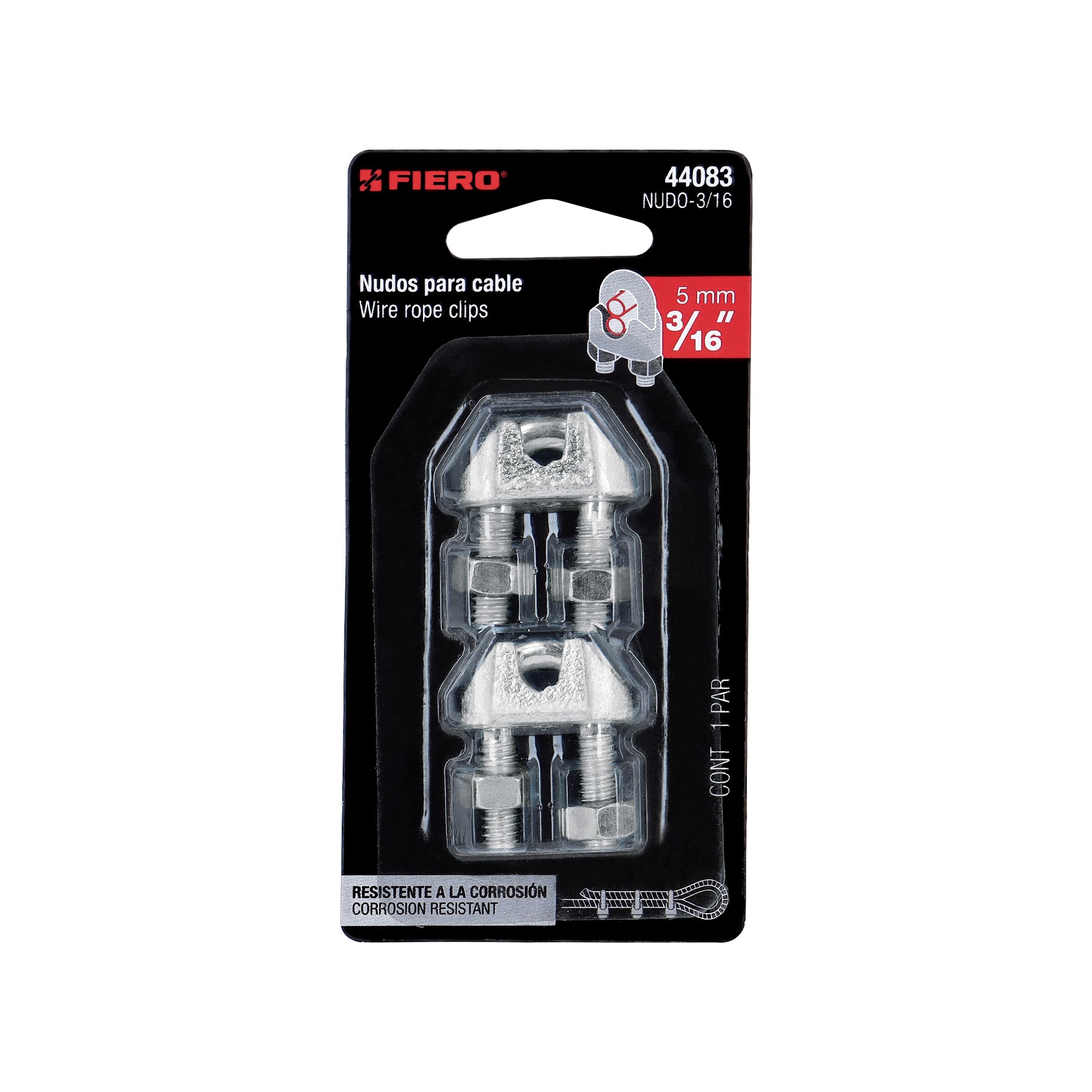 Blíster c/2 nudos (perros) de hierro p/cable de 3/16", FIERO
