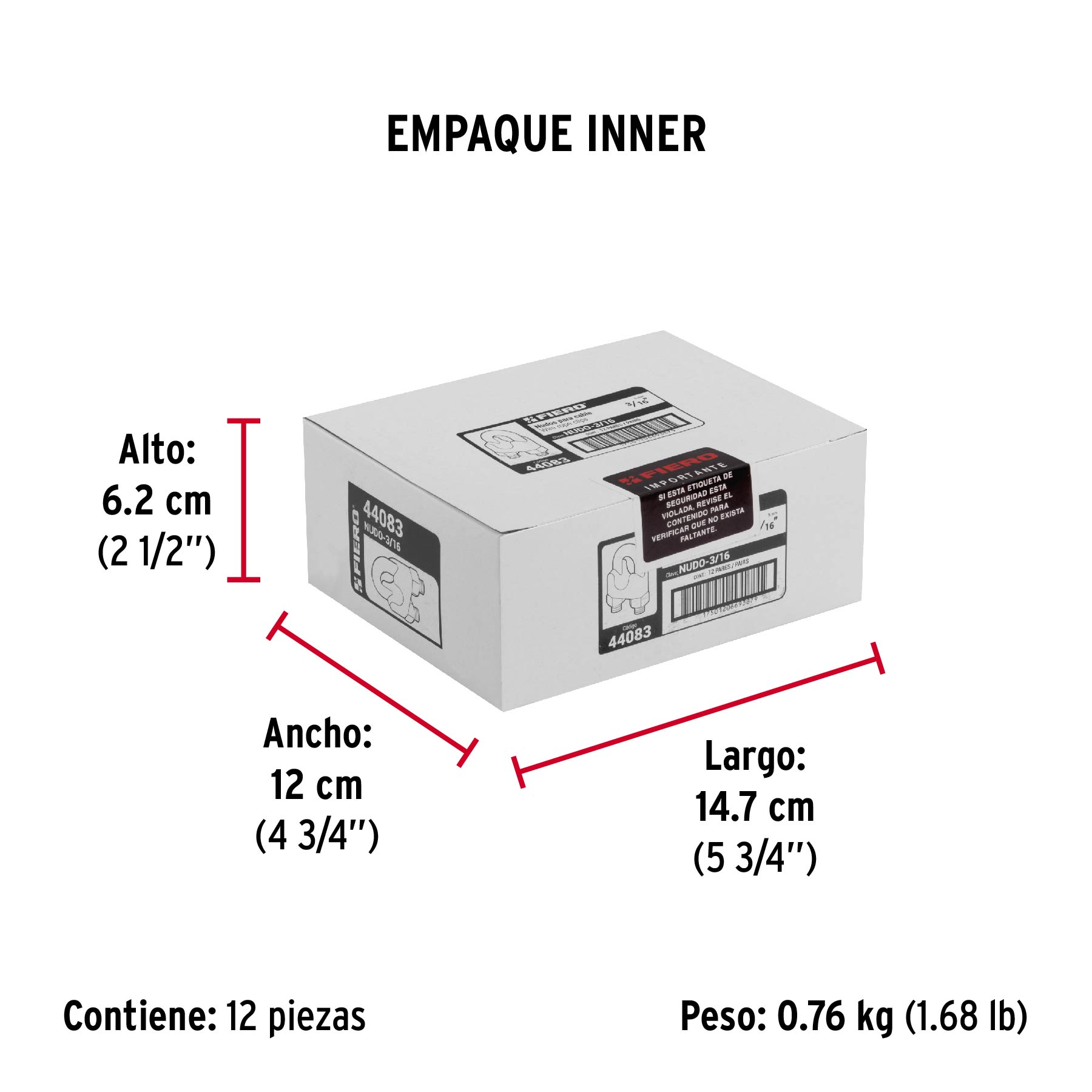 Blíster c/2 nudos (perros) de hierro p/cable de 3/16", FIERO - Empaque