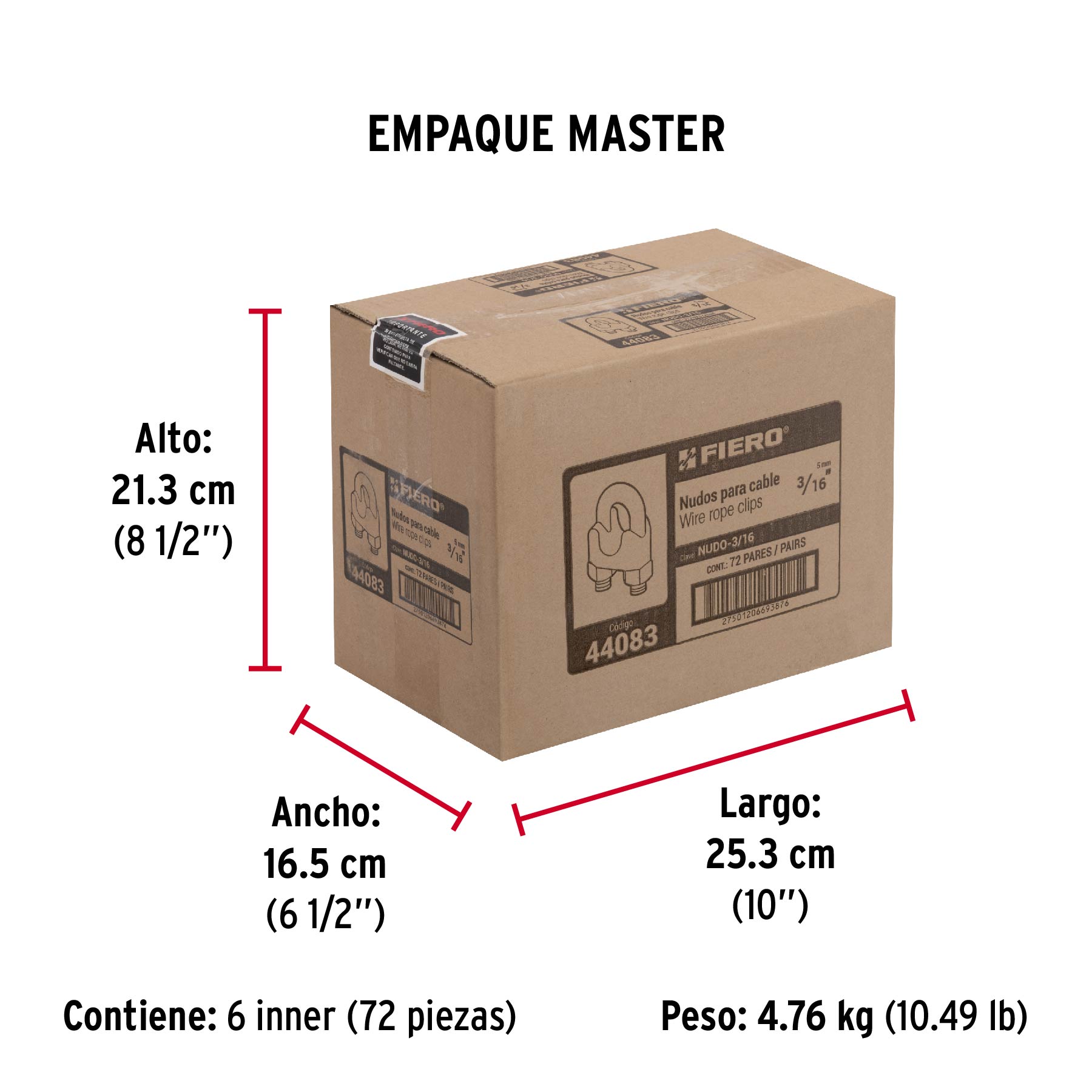 Blíster c/2 nudos (perros) de hierro p/cable de 3/16", FIERO - Empaque