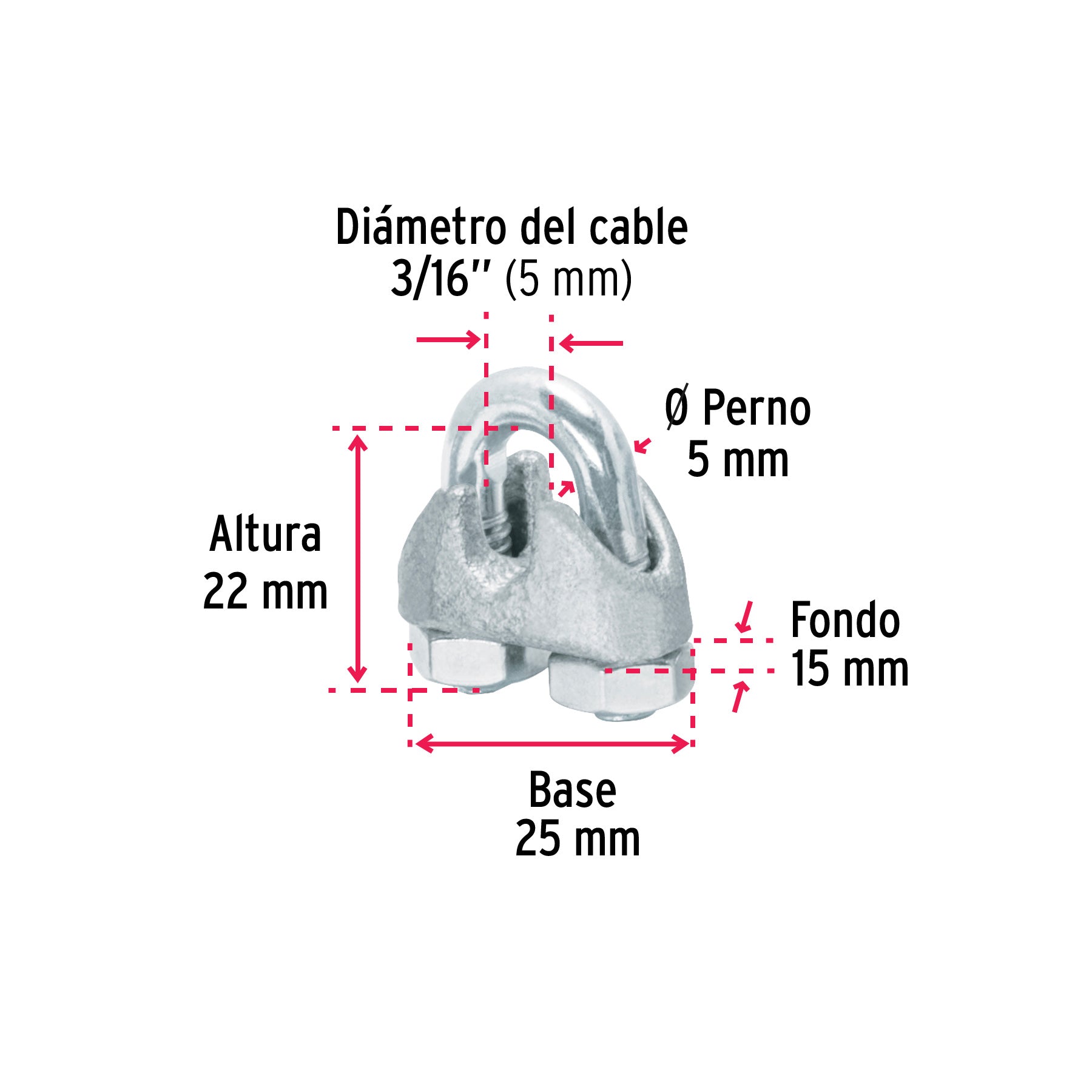Blíster c/2 nudos (perros) de hierro p/cable de 3/16", FIERO
