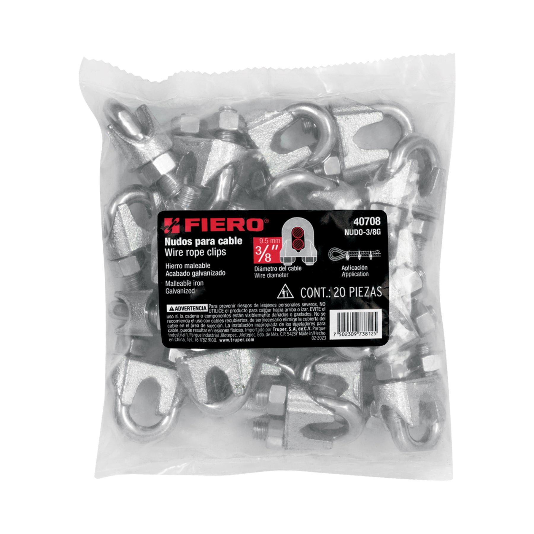 Bolsa c/20 nudos (perros) de hierro p/cable de 3/8", FIERO