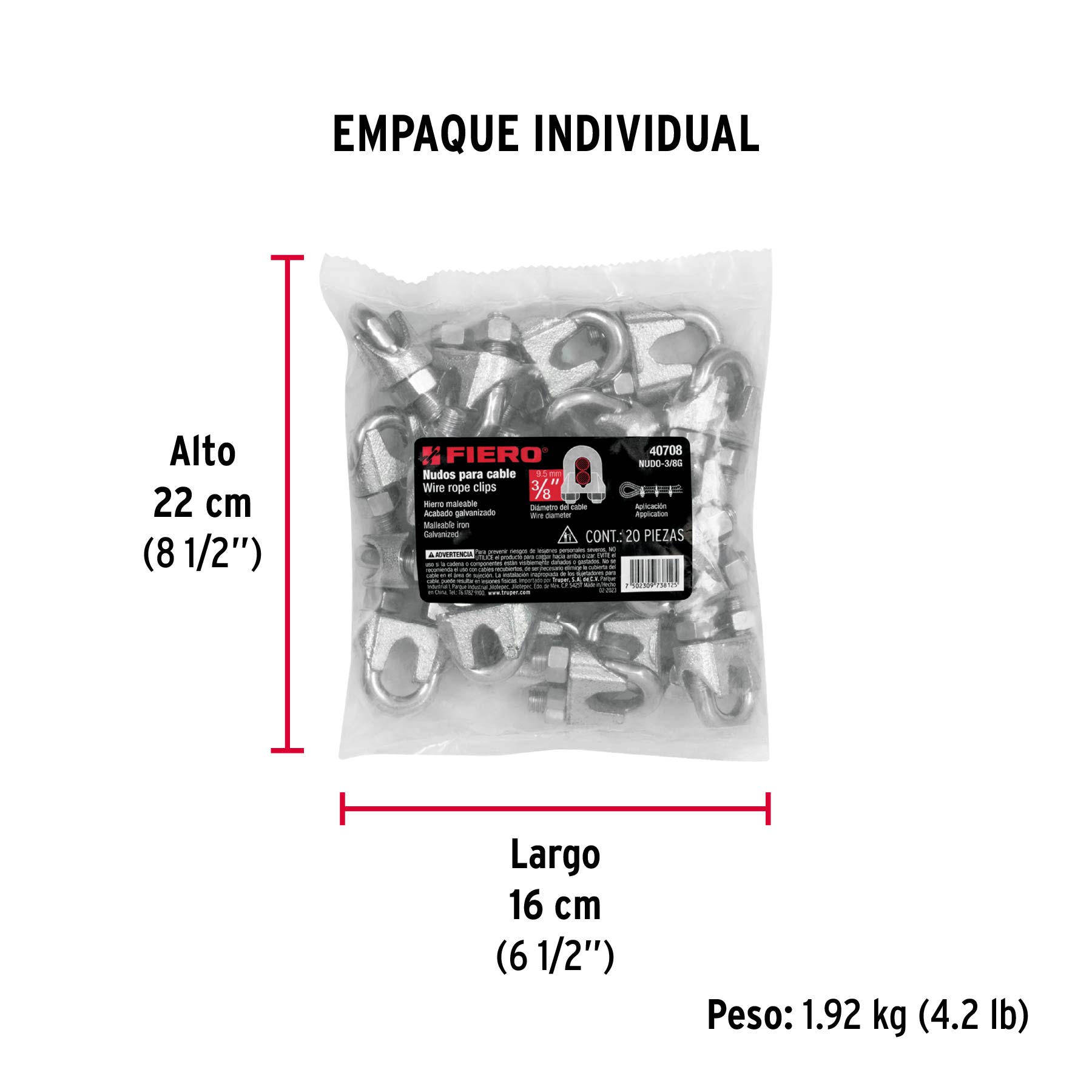 Bolsa c/20 nudos (perros) de hierro p/cable de 3/8", FIERO - Empaque