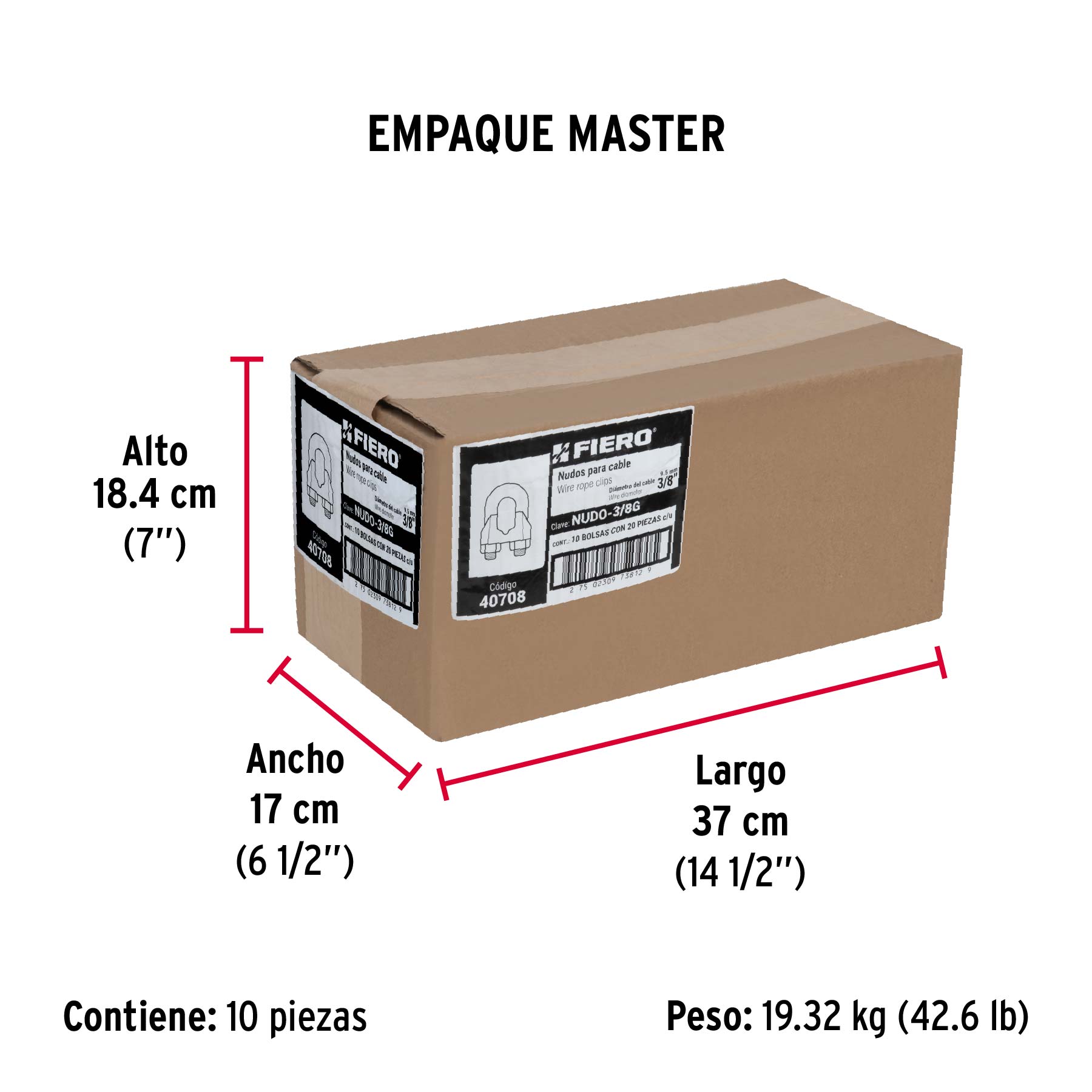 Bolsa c/20 nudos (perros) de hierro p/cable de 3/8", FIERO - Empaque